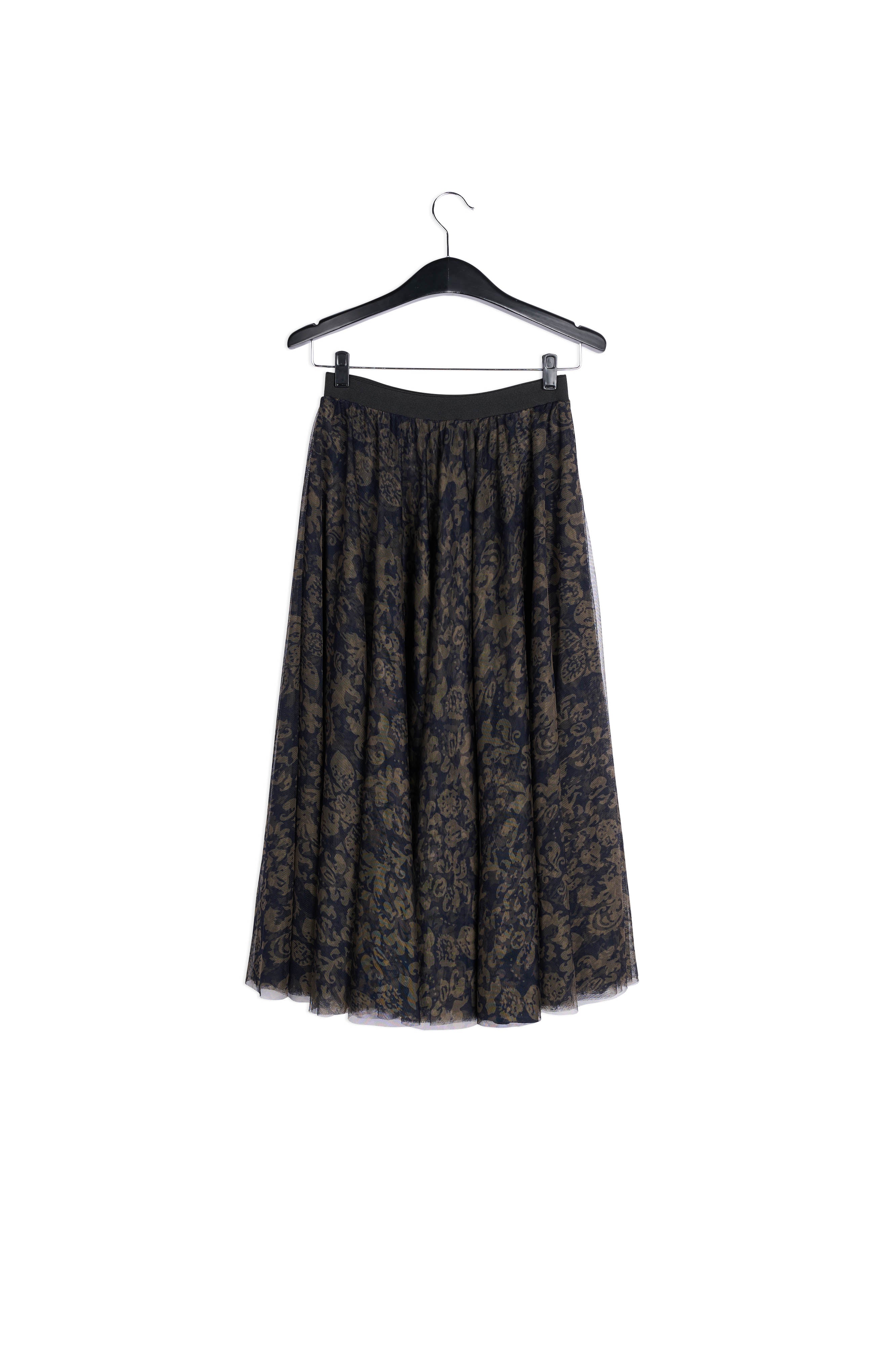 Black and khaki green brocade-print tulle midi skirt RE—SSENTIEL | Essentiel second hand