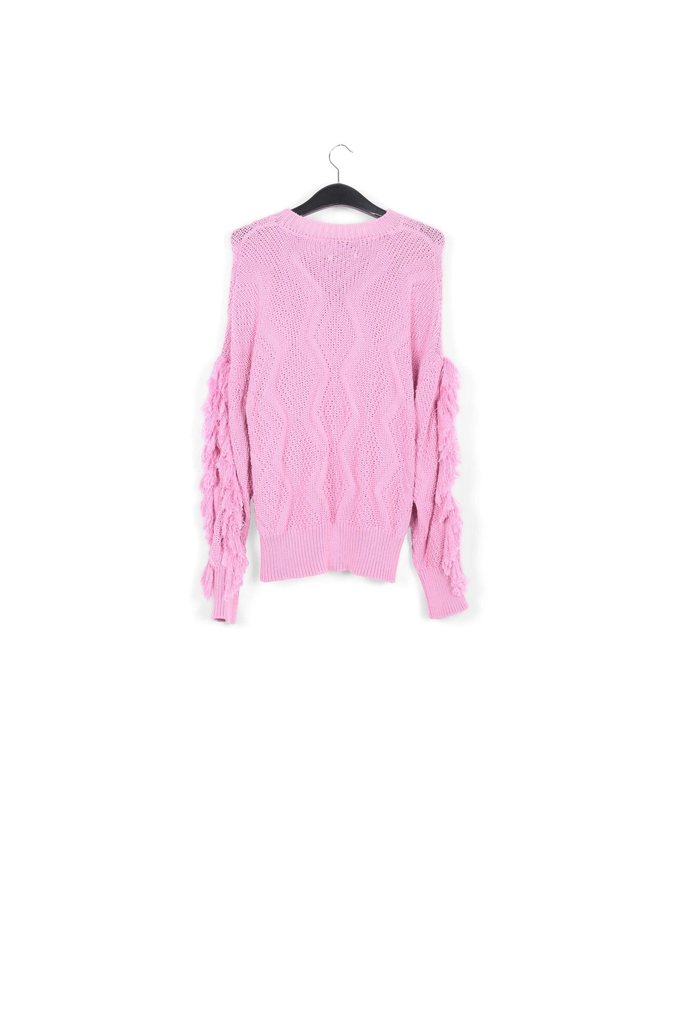 Pink organic cotton knit sweater with fringes RE—SSENTIEL | Essentiel second hand