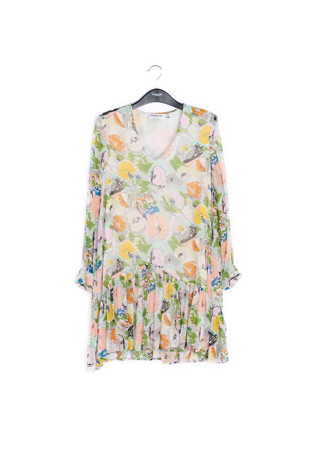 Grey, peach and yellow floral mini dress RE—SSENTIEL | Essentiel second hand