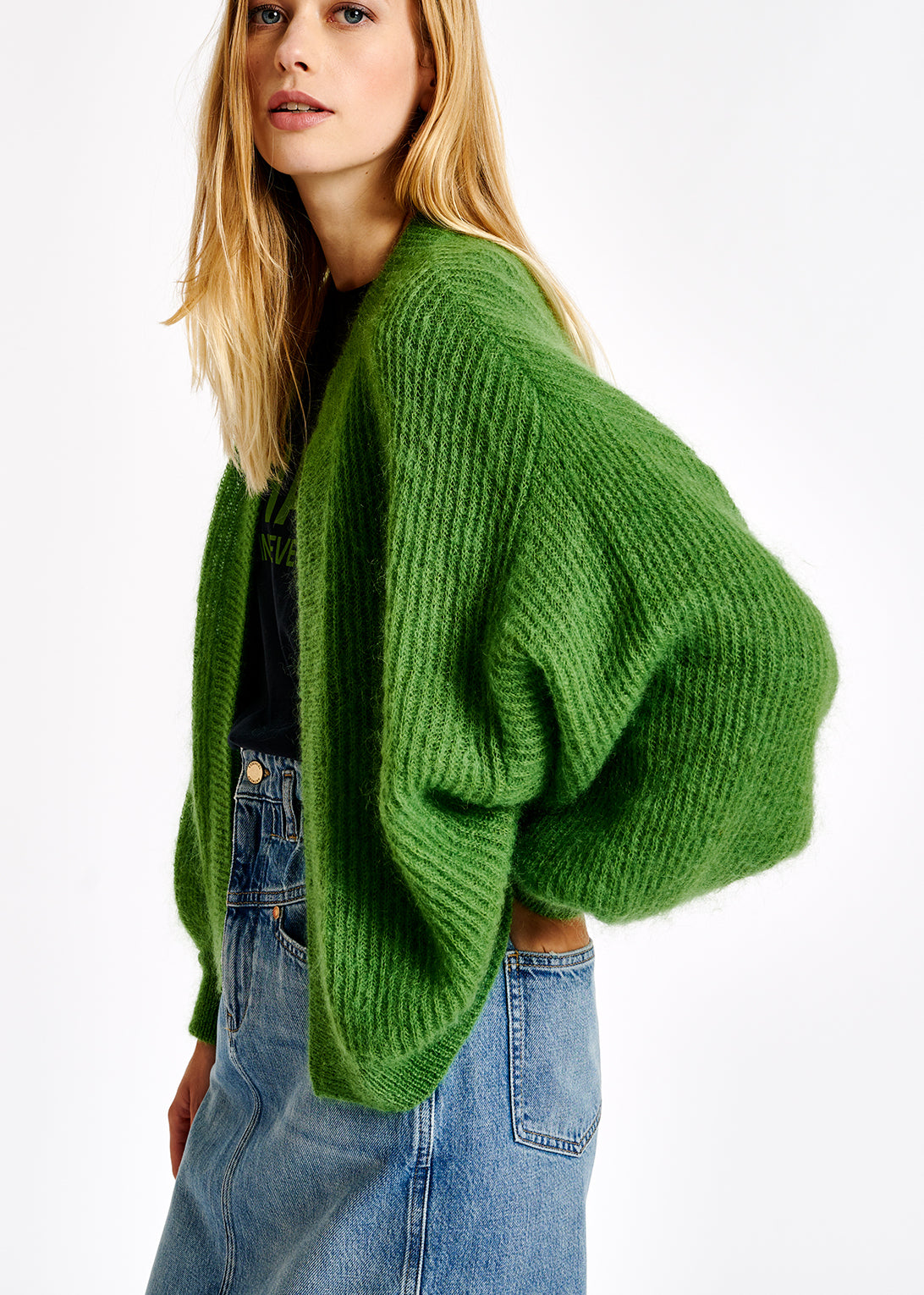 Cardigan vert en mohair et laine RE—SSENTIEL | Essentiel second hand