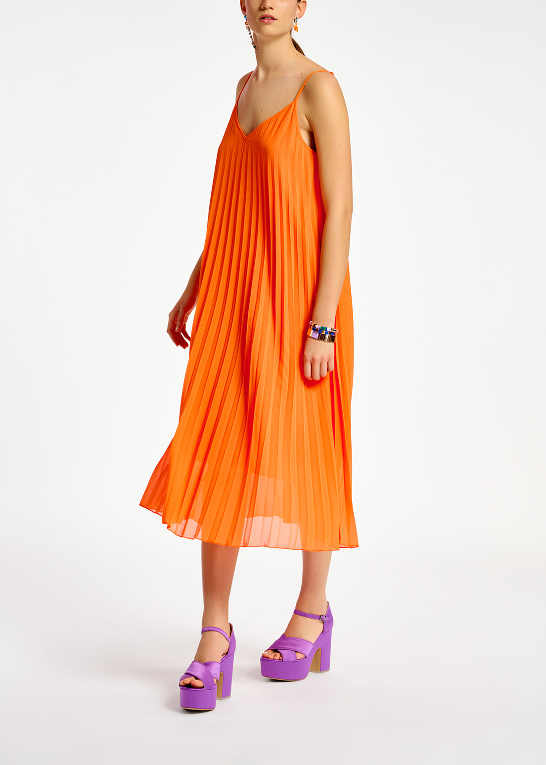 Orange plissé midi-length slip dress RE—SSENTIEL | Essentiel second hand