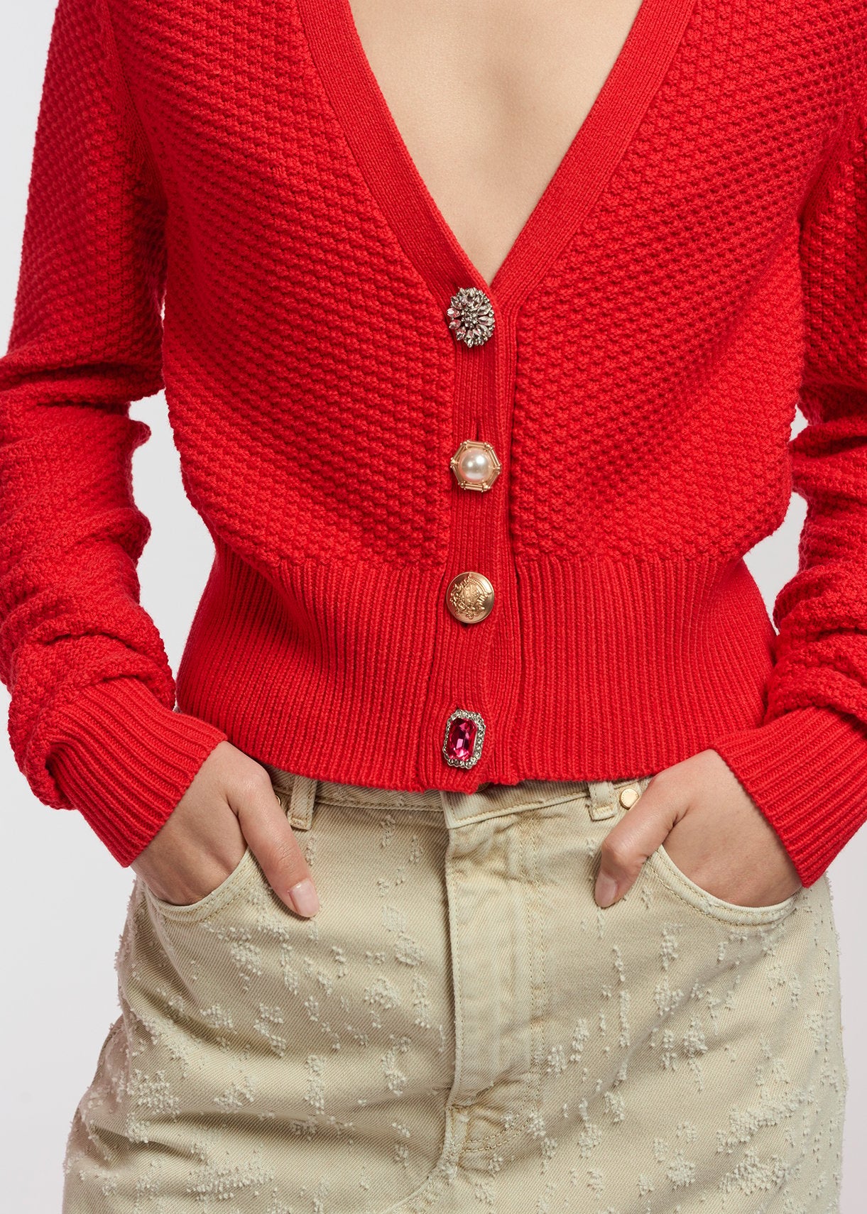 Red embellished V-neck cardigan RE—SSENTIEL | Essentiel second hand