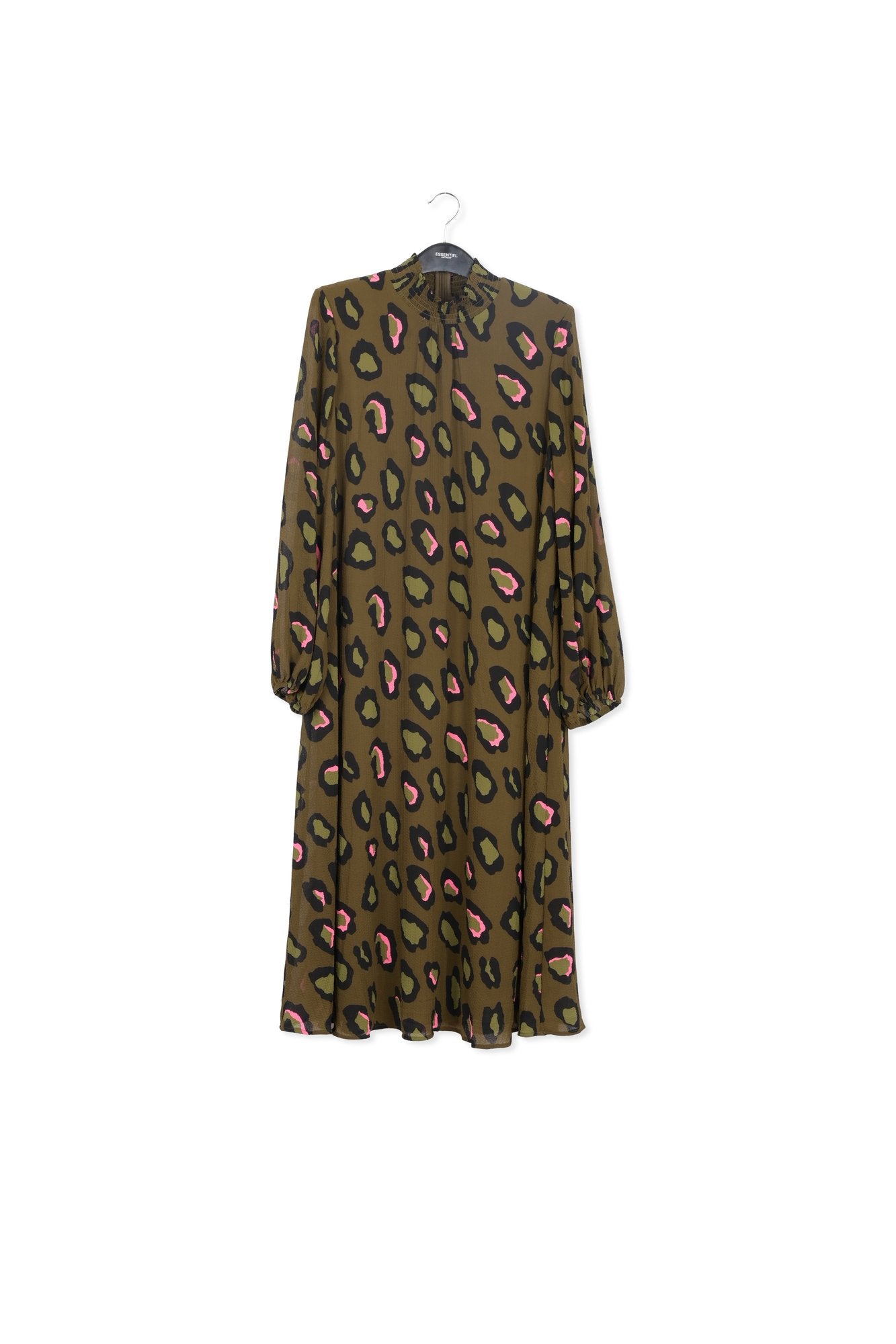 Khaki leopard-print midi-length dress RE—SSENTIEL | Essentiel second hand
