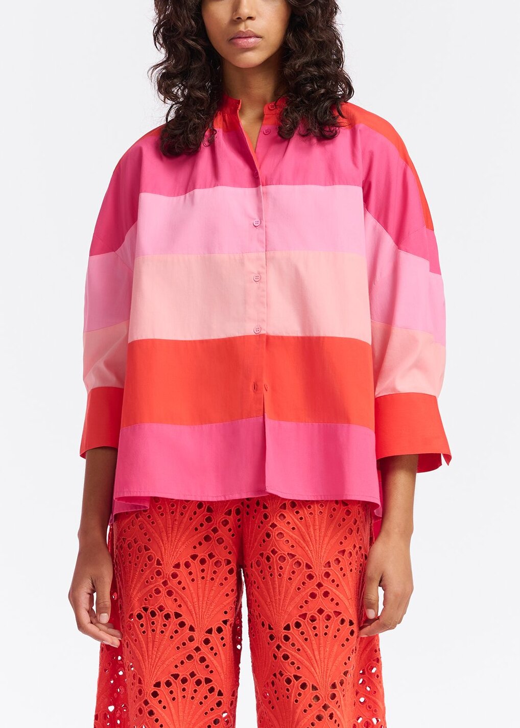 Light pink, pink and red oversized cotton shirt RE—SSENTIEL | Essentiel second hand
