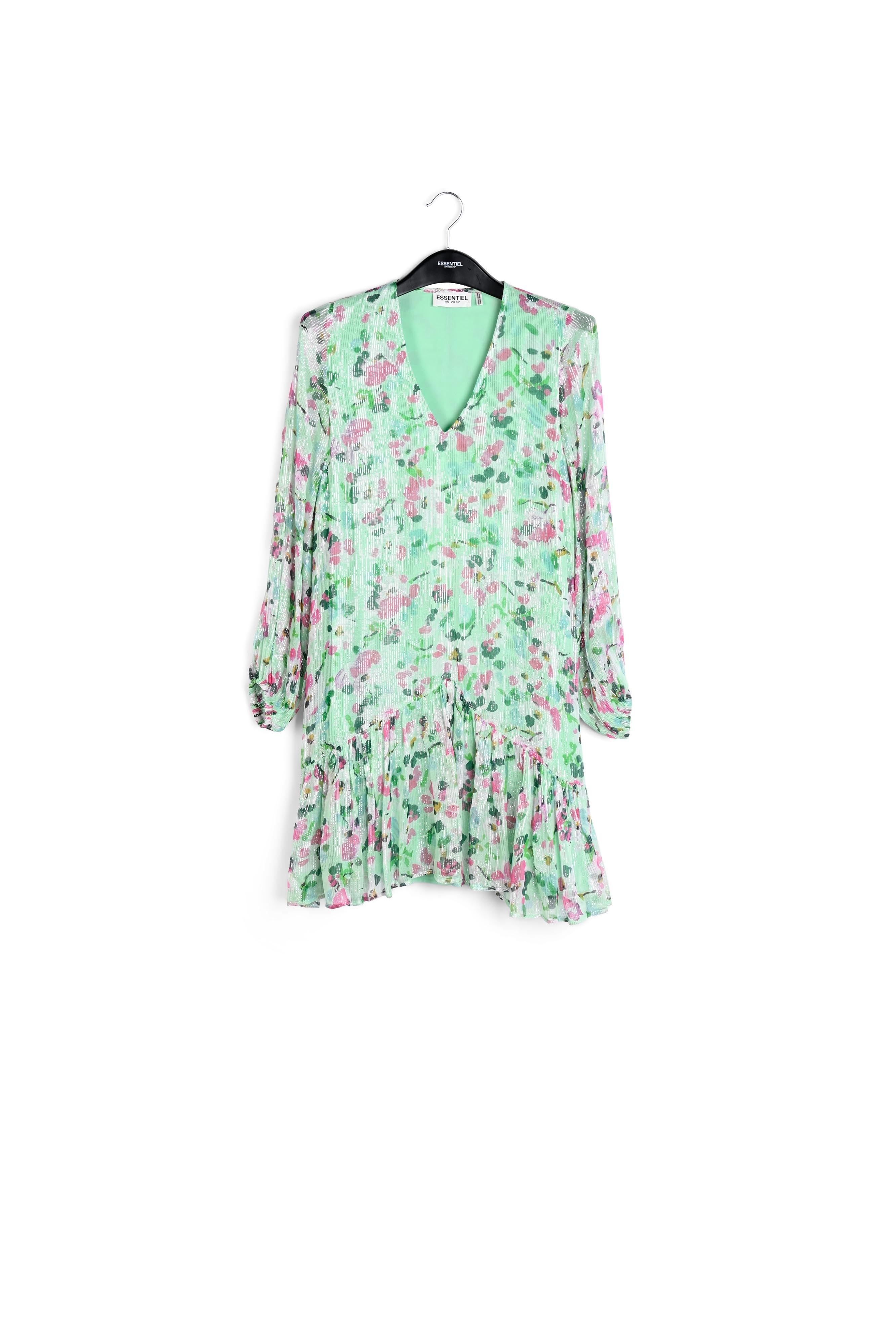 Robe trapèze vert menthe à imprimé floral RE—SSENTIEL | Essentiel second hand