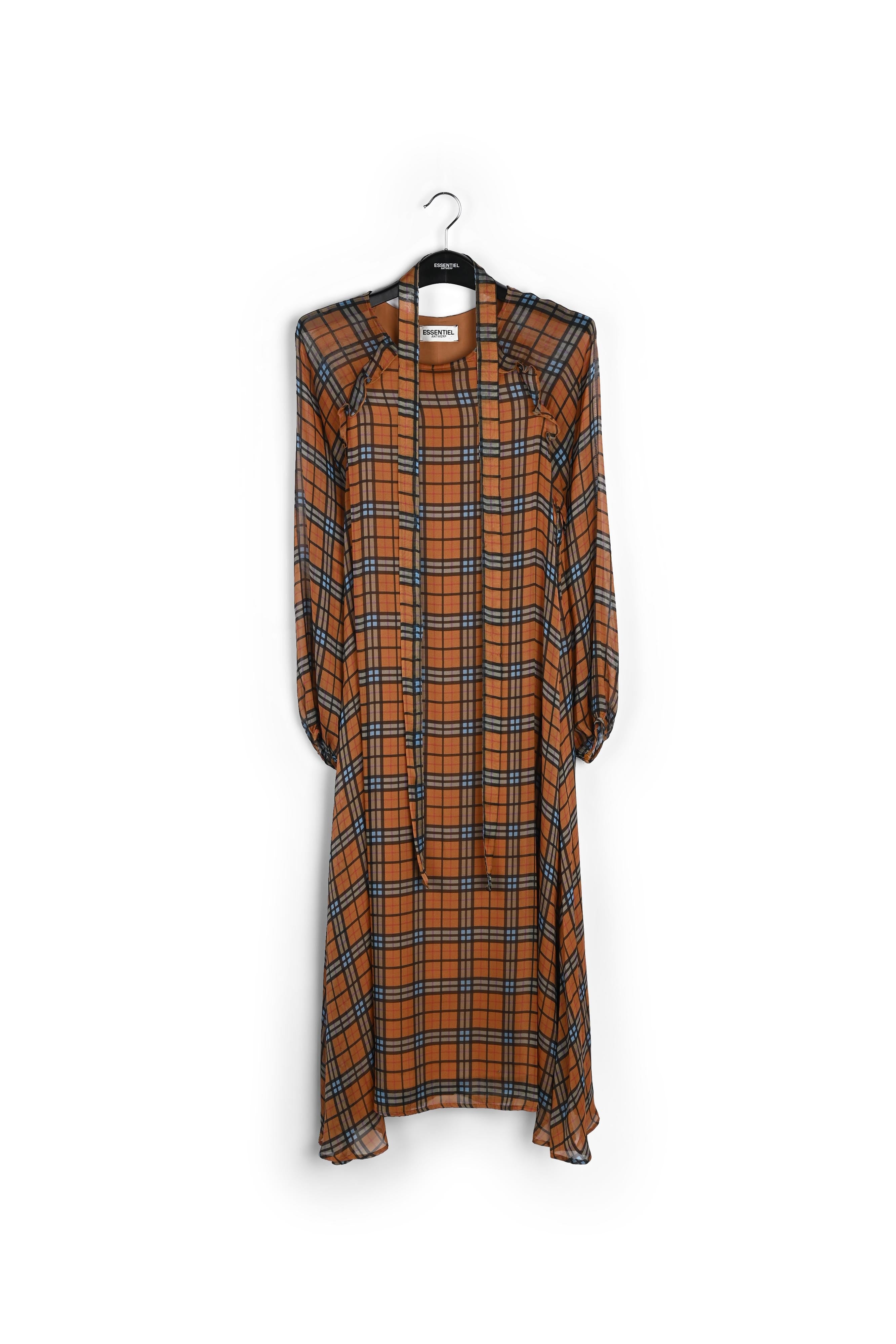 Oranje zijden jurk met a-lijn en ruitjes RE—SSENTIEL | Essentiel second hand