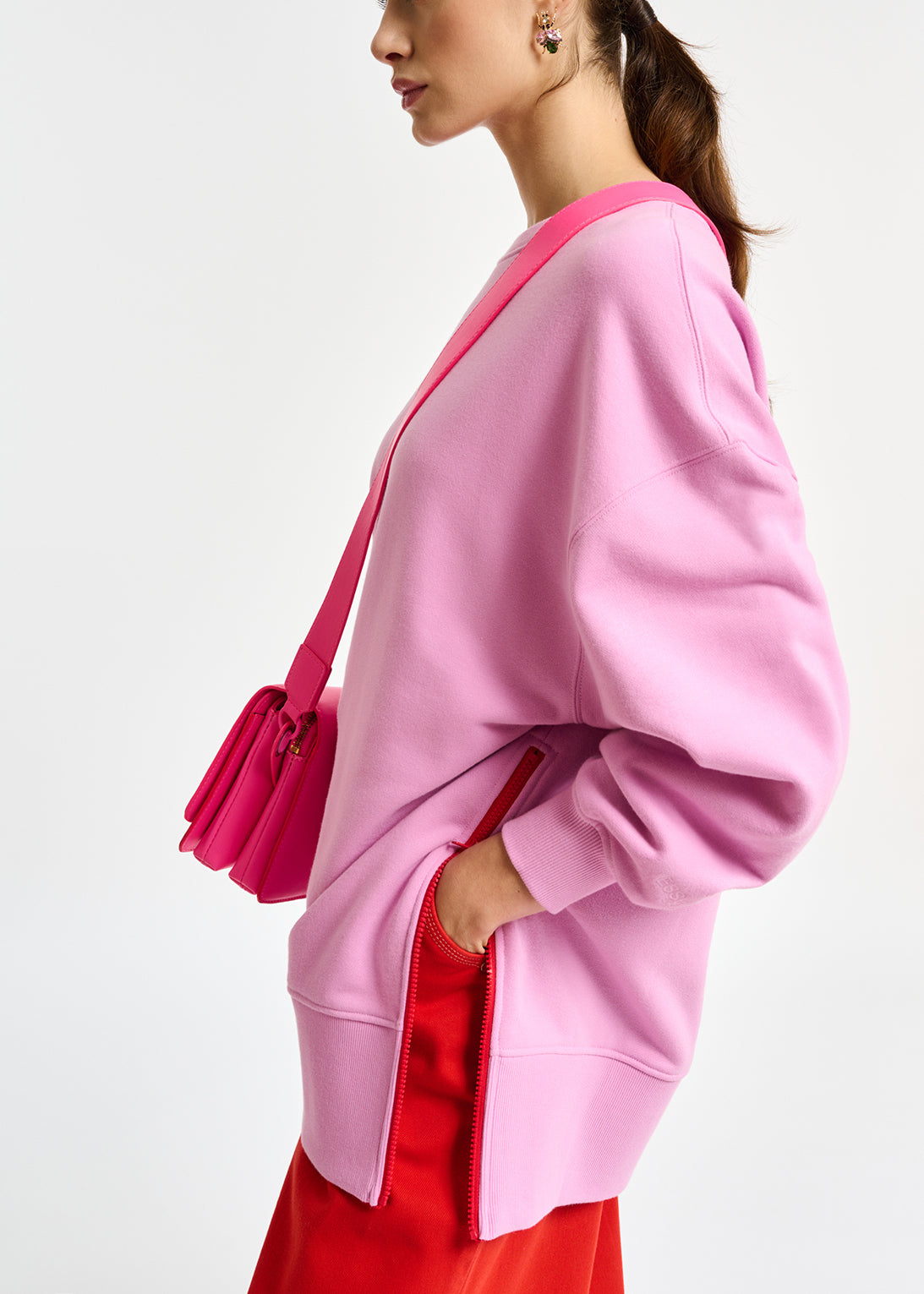 Light pink organic cotton sweatshirt with boxy cut RE—SSENTIEL | Essentiel second hand