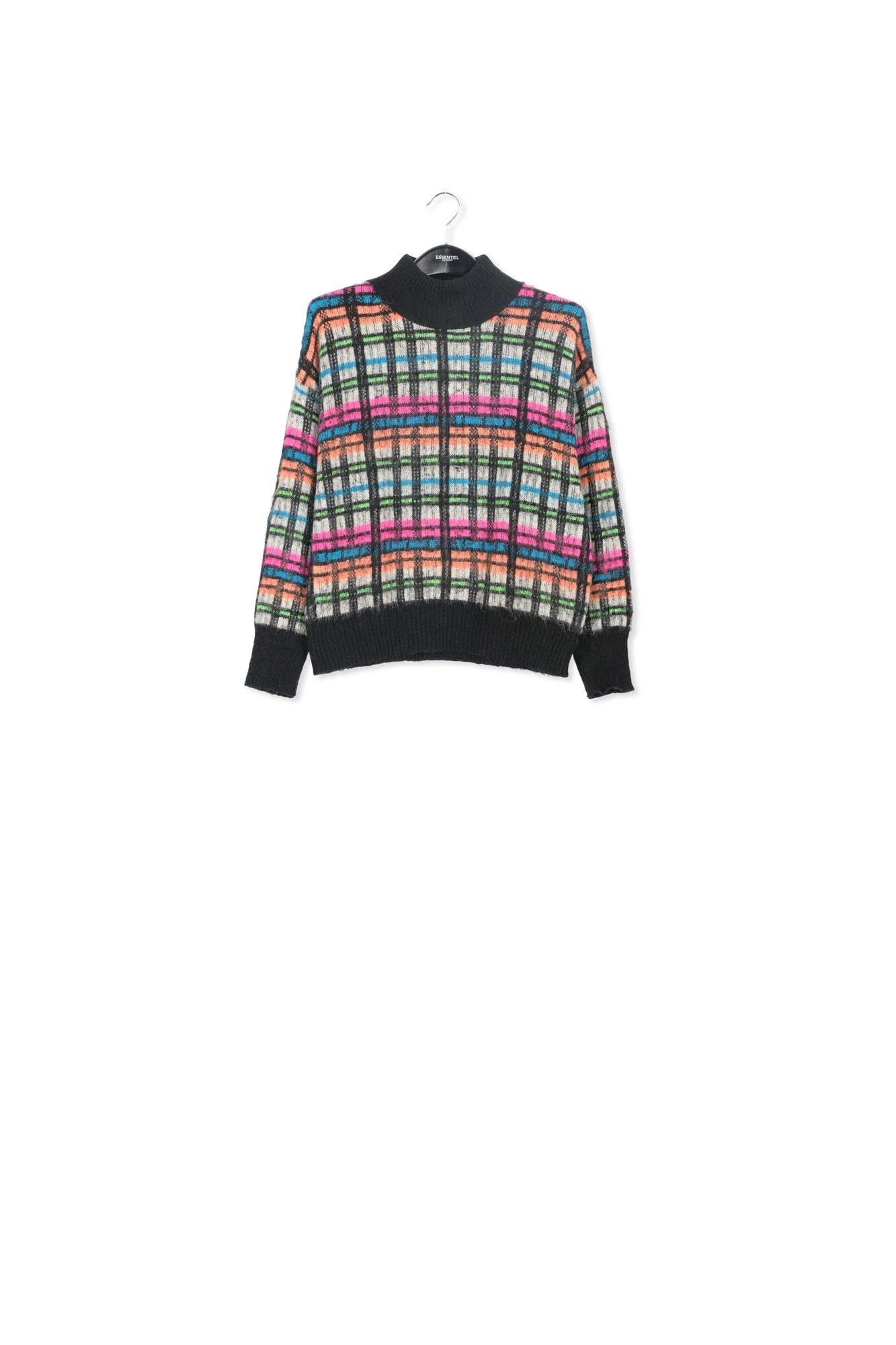 Black, white and fuschia brushed knitted sweater RE—SSENTIEL | Essentiel second hand