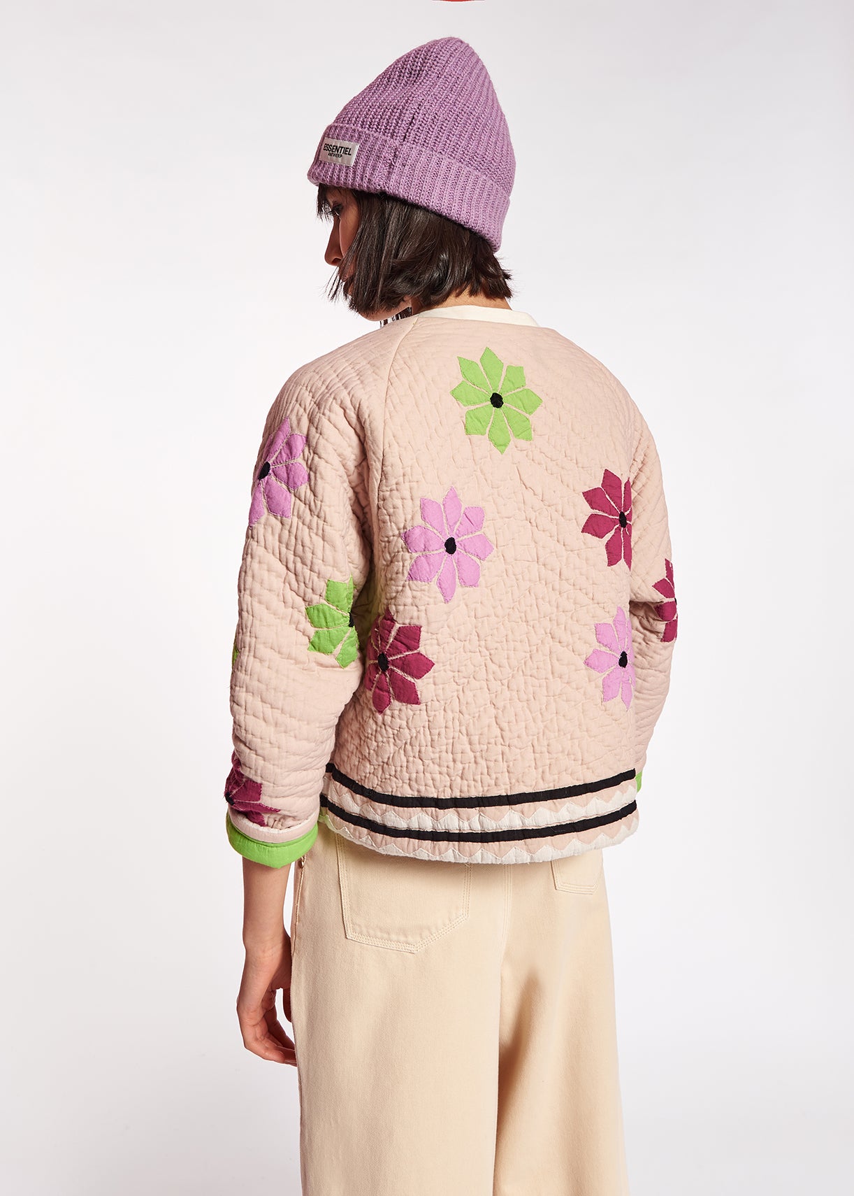 Off-white quilted jacket with flower patches RE—SSENTIEL | Essentiel second hand