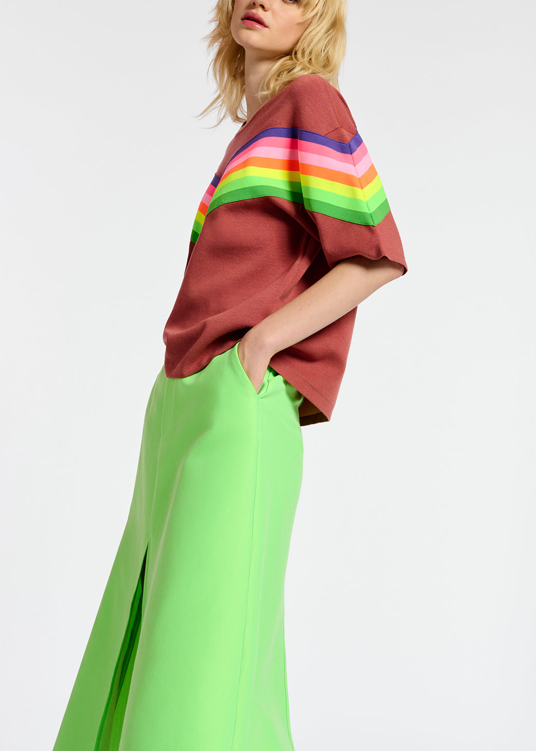 Maxi jupe trapèze vert fluo RE—SSENTIEL | Essentiel second hand