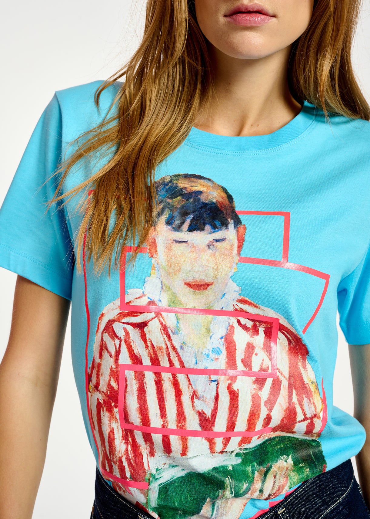 Blue cotton-jersey 'Woman Reading' T-shirt - collaboration with KMSKA RE—SSENTIEL | Essentiel second hand