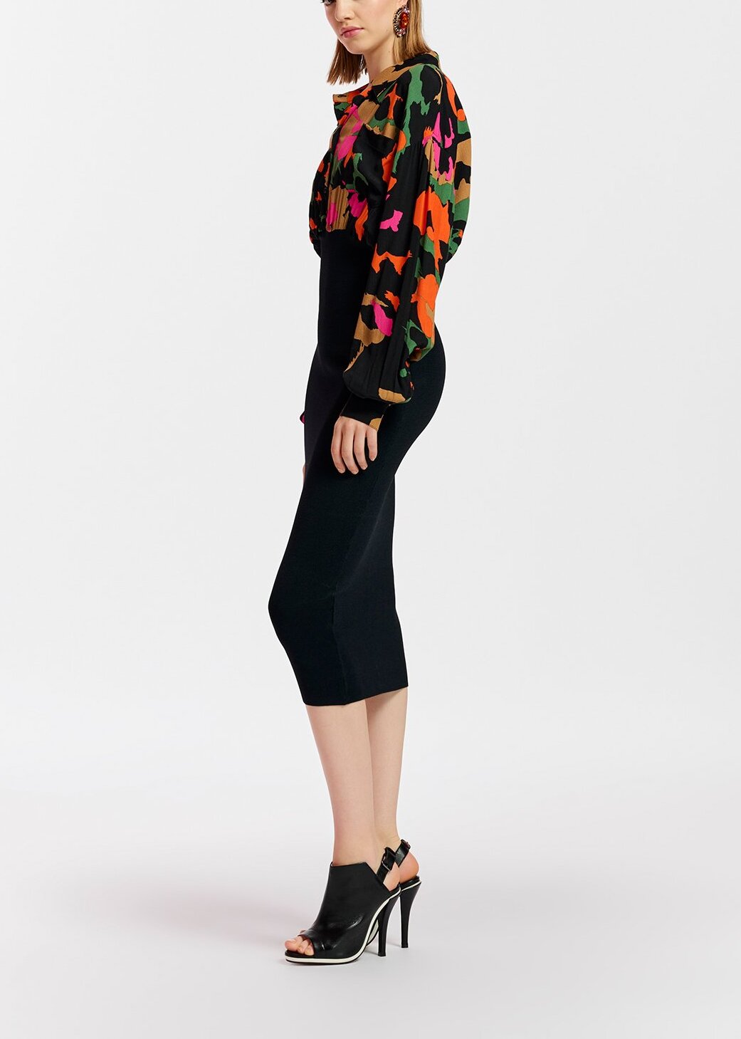 Black abstract-print and rib-knitted midi dress RE—SSENTIEL | Essentiel second hand