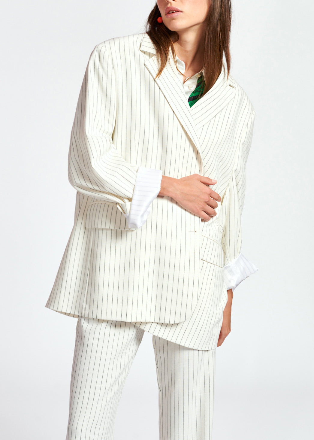 Veste oversize blanc cassé aux rayures fines RE—SSENTIEL | Essentiel second hand