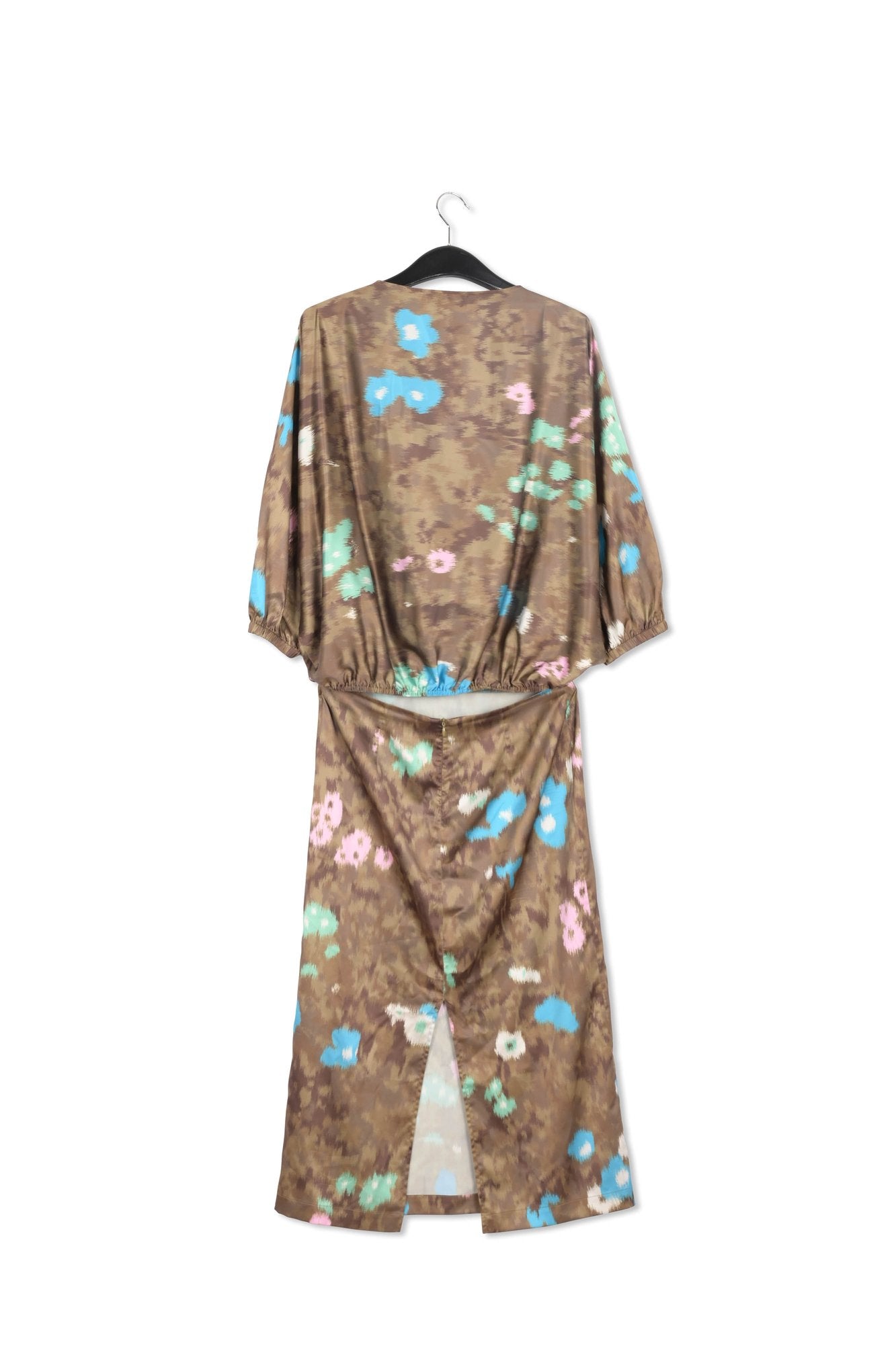 Khaki floral print midi-length dress RE—SSENTIEL | Essentiel second hand