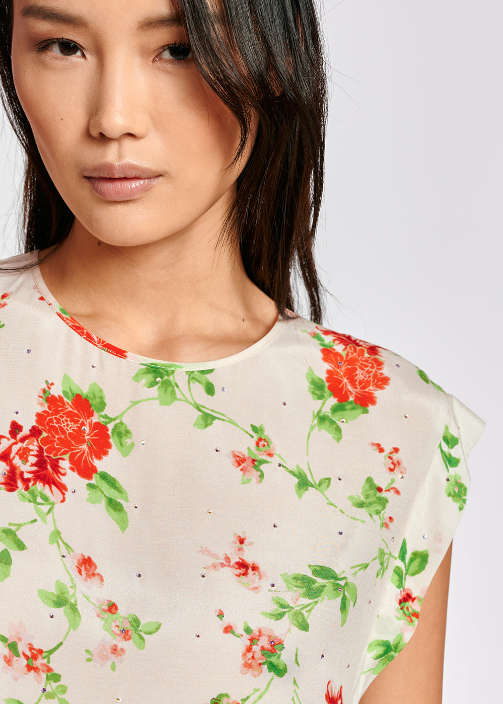 Off-white floral top with rhinestones RE—SSENTIEL | Essentiel second hand