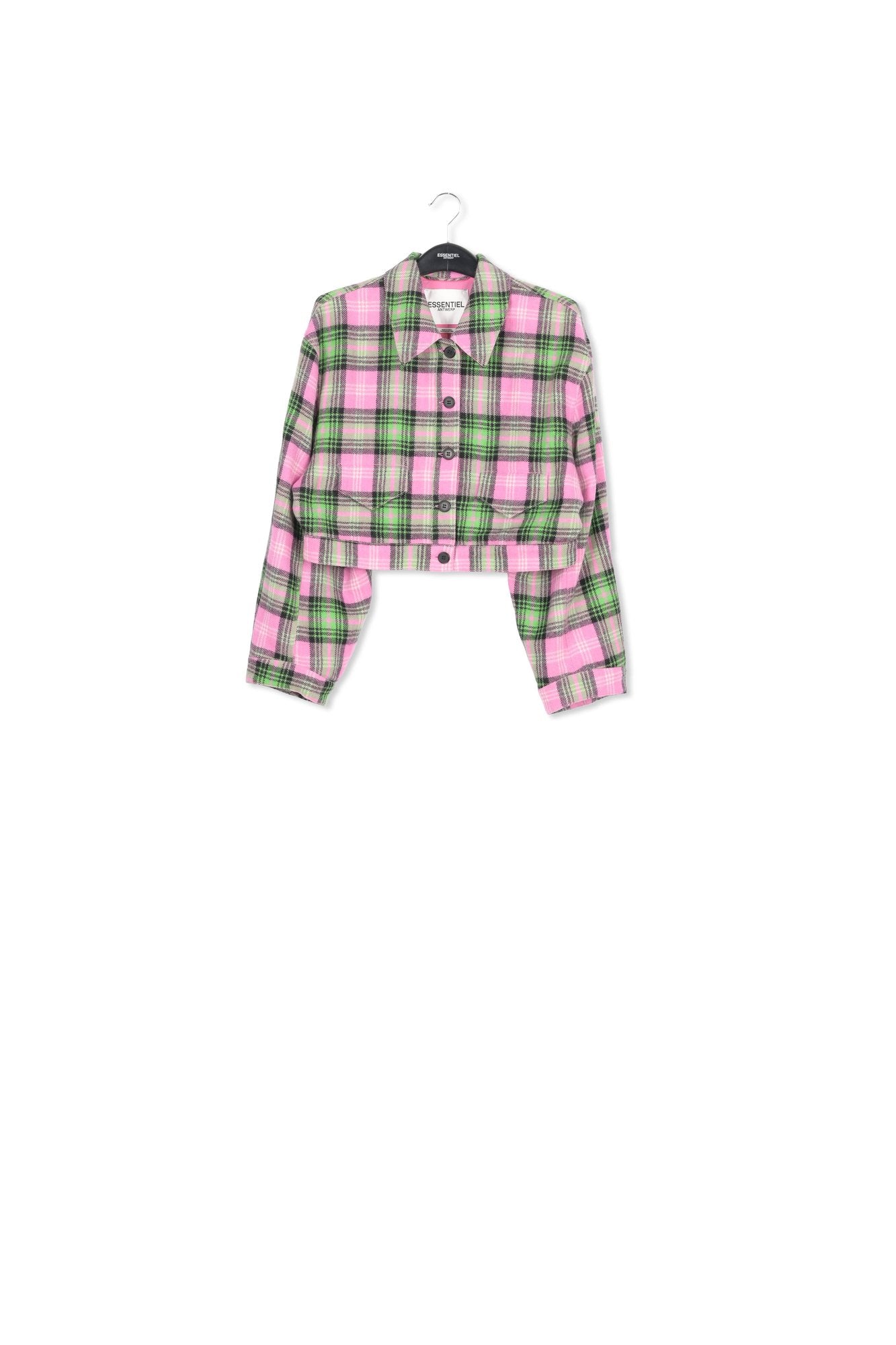 Pink and neon green checked cropped jacket RE—SSENTIEL | Essentiel second hand