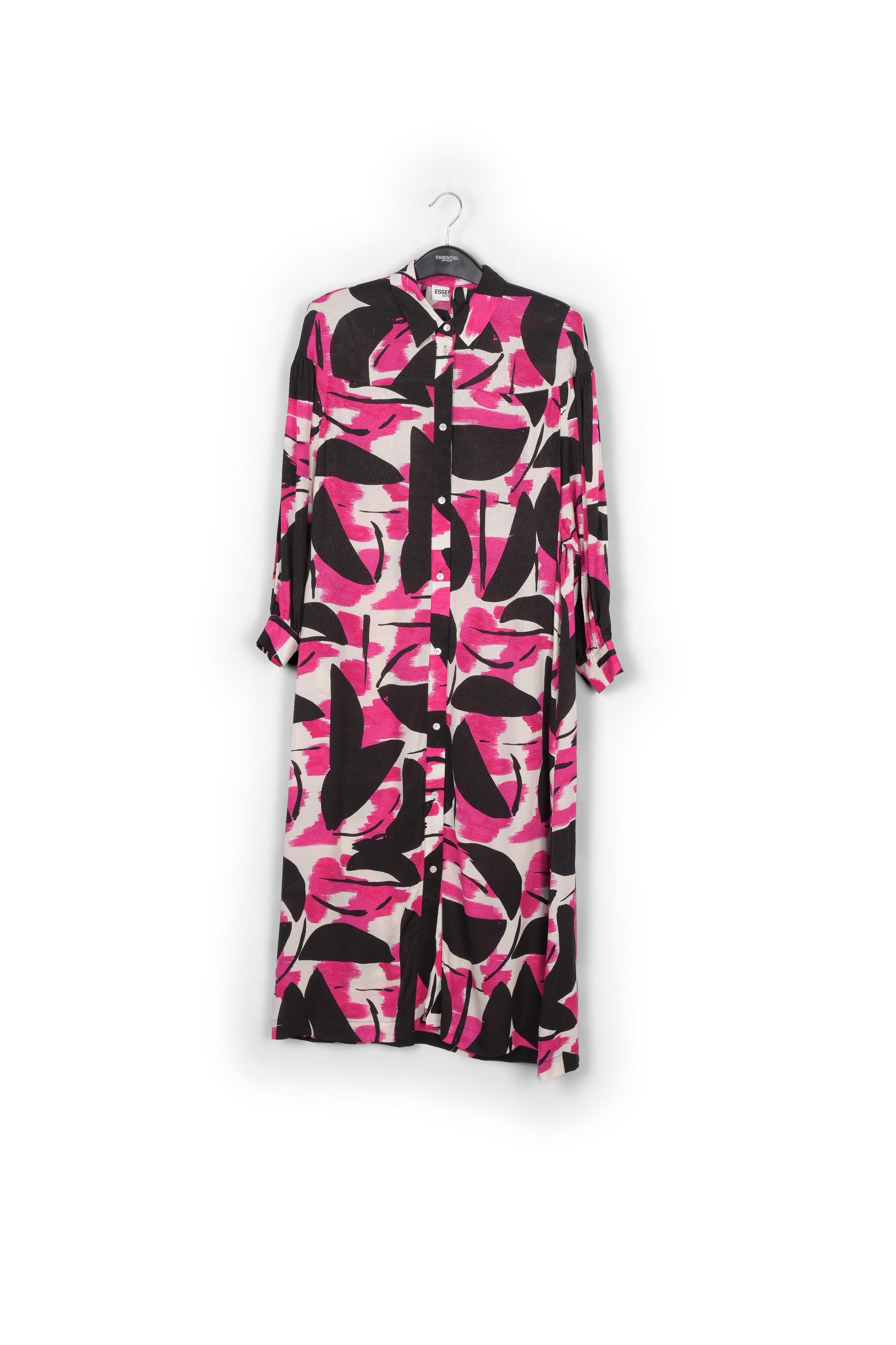 Fuchsia, black and white abstract print midi dress RE—SSENTIEL | Essentiel second hand