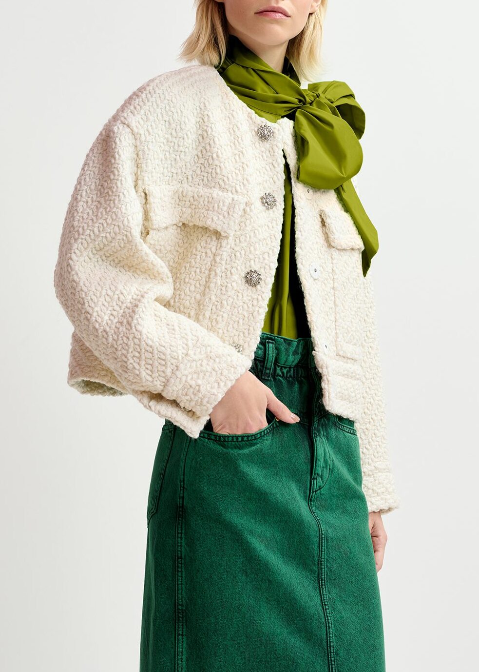 Ecru wool-blend tweed jacket RE—SSENTIEL | Essentiel second hand