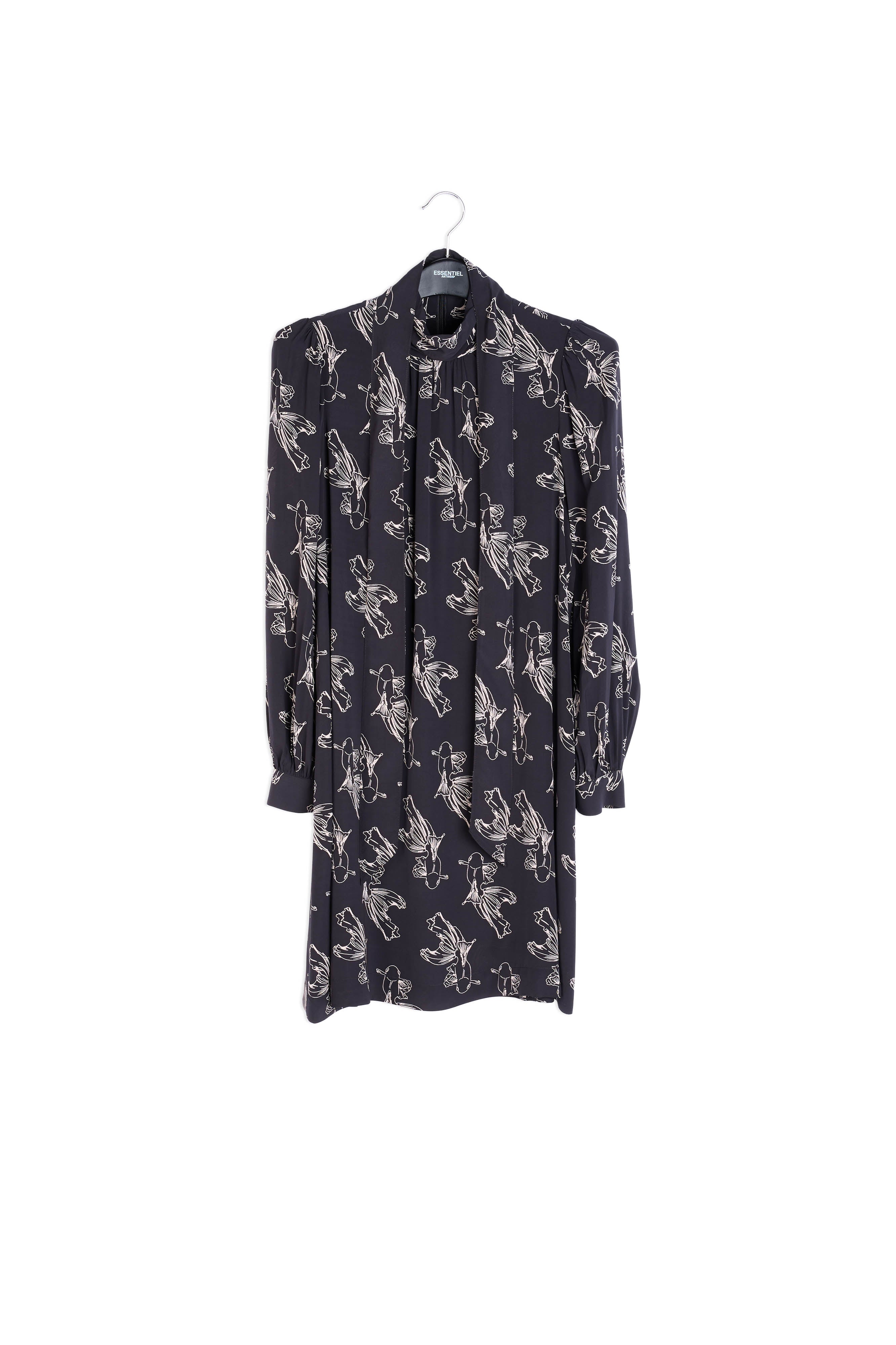 Zwarte mini-jurk met grafische print RE—SSENTIEL | Essentiel second hand