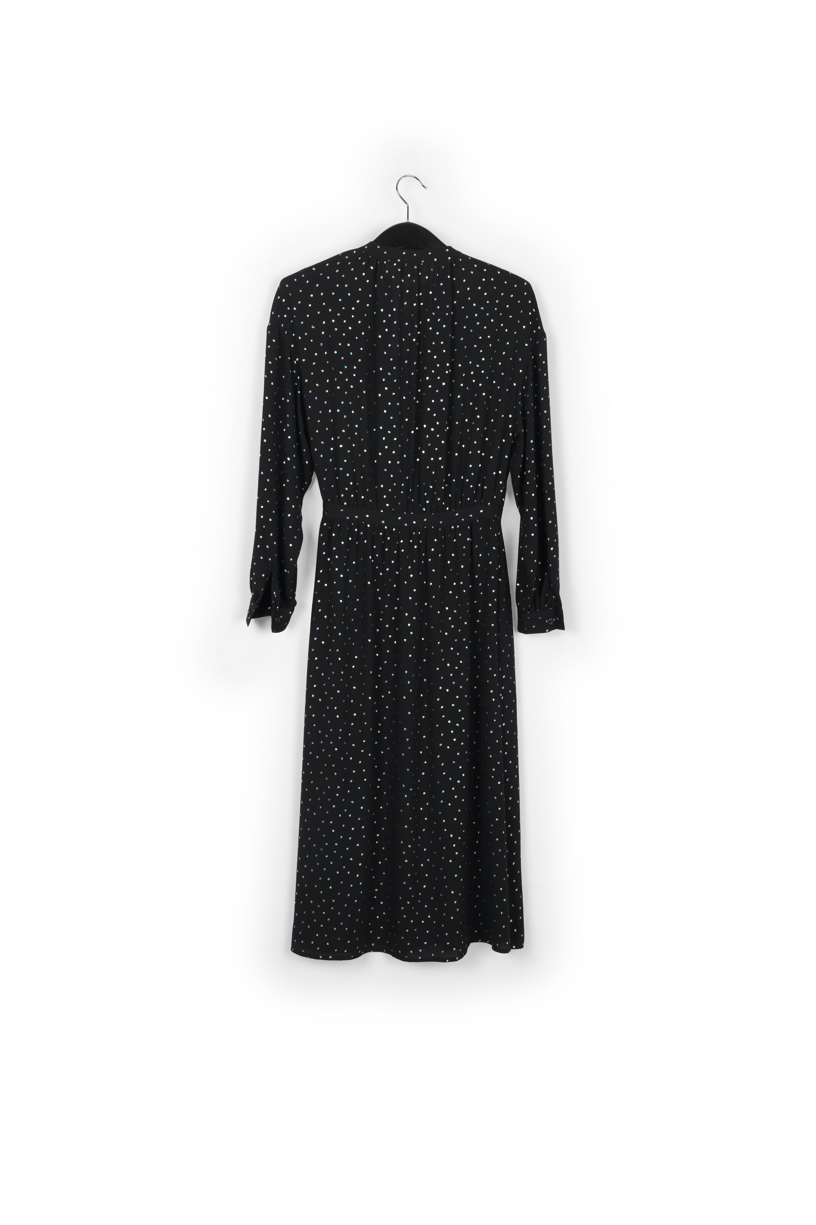 Black belted midi dress with holographic polka dots RE—SSENTIEL | Essentiel second hand