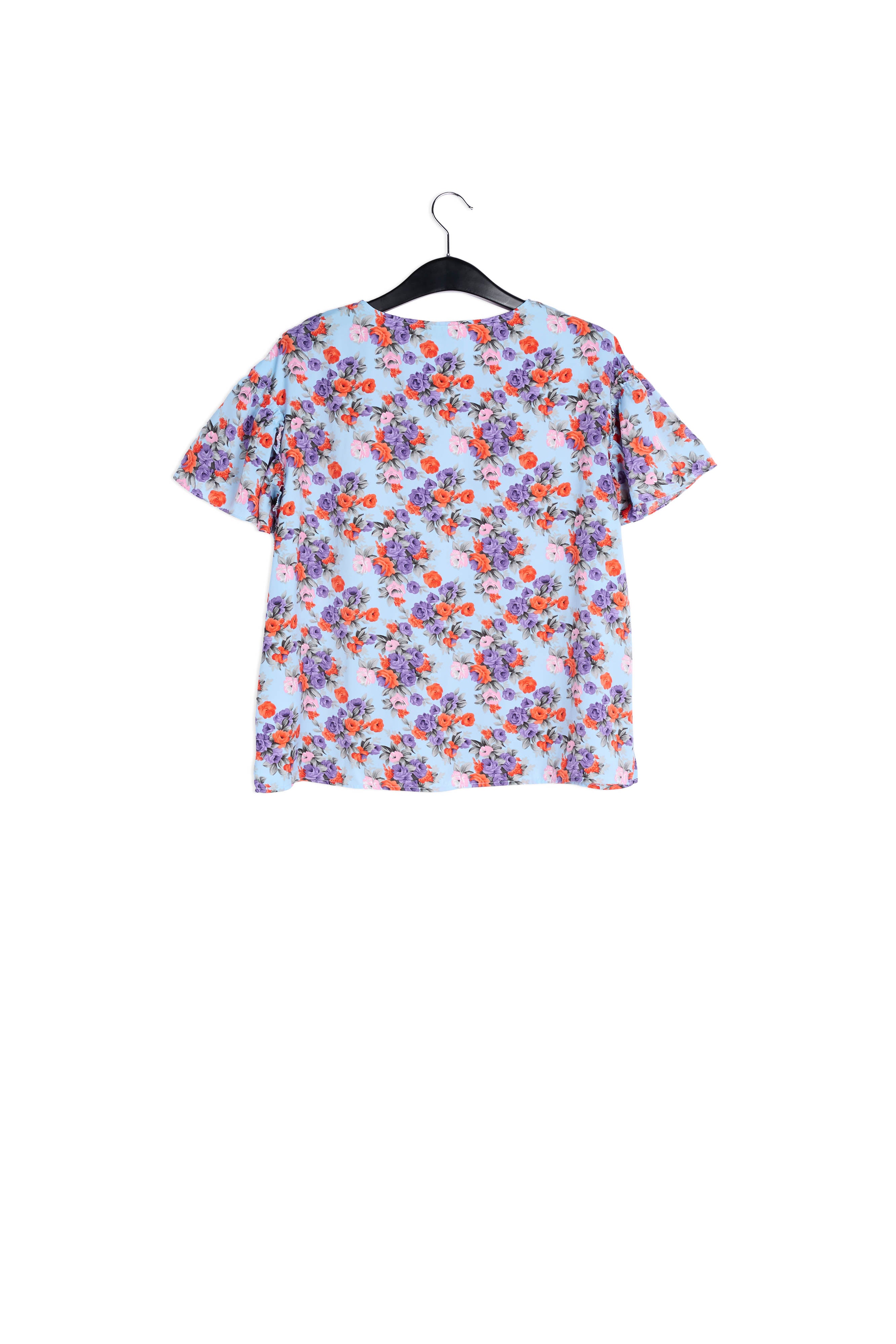 Light blue floral ruffle-sleeved top RE—SSENTIEL | Essentiel second hand