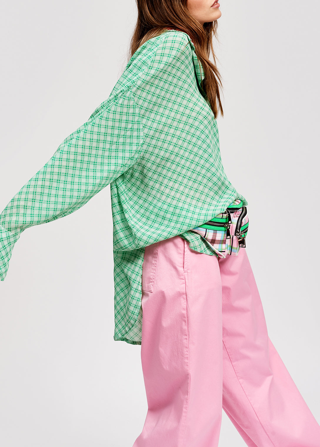 Green and white large check oversized shirt with sequined collar RE—SSENTIEL | Essentiel second hand