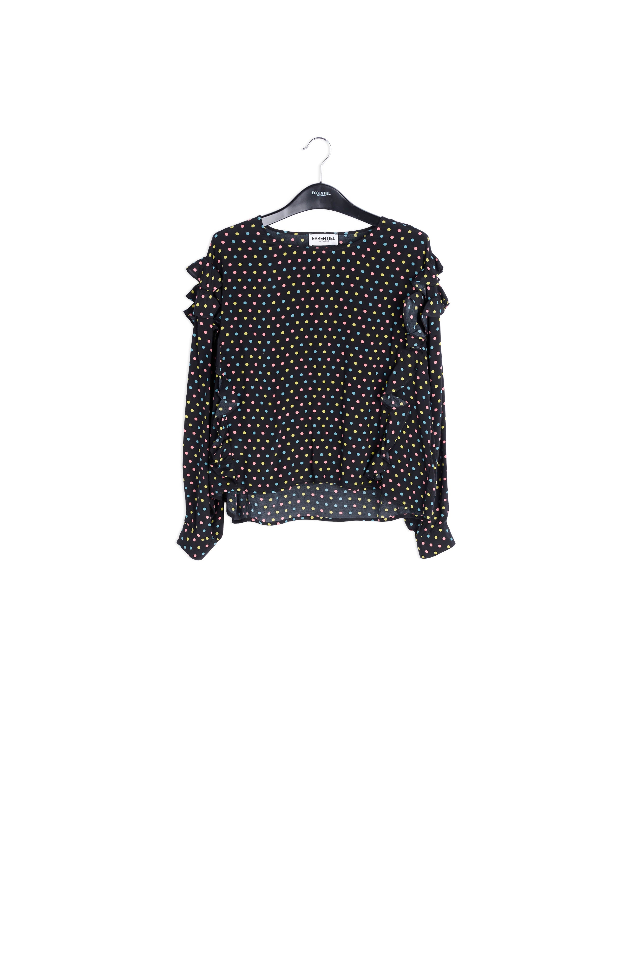 Zwarte top met ruches en stippen RE—SSENTIEL | Essentiel second hand