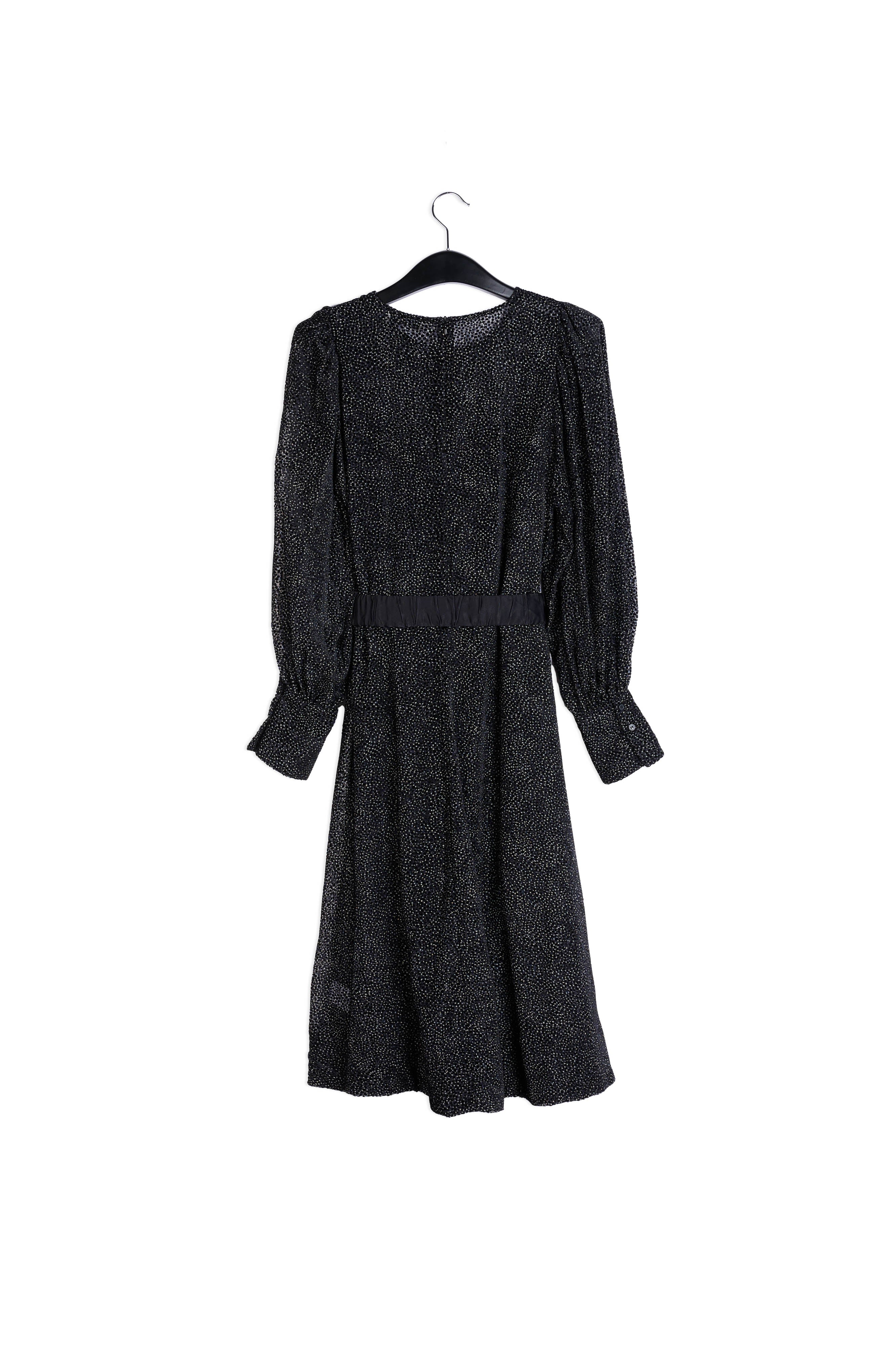 Lange zwarte A-lijn jurk met spikkels RE—SSENTIEL | Essentiel second hand