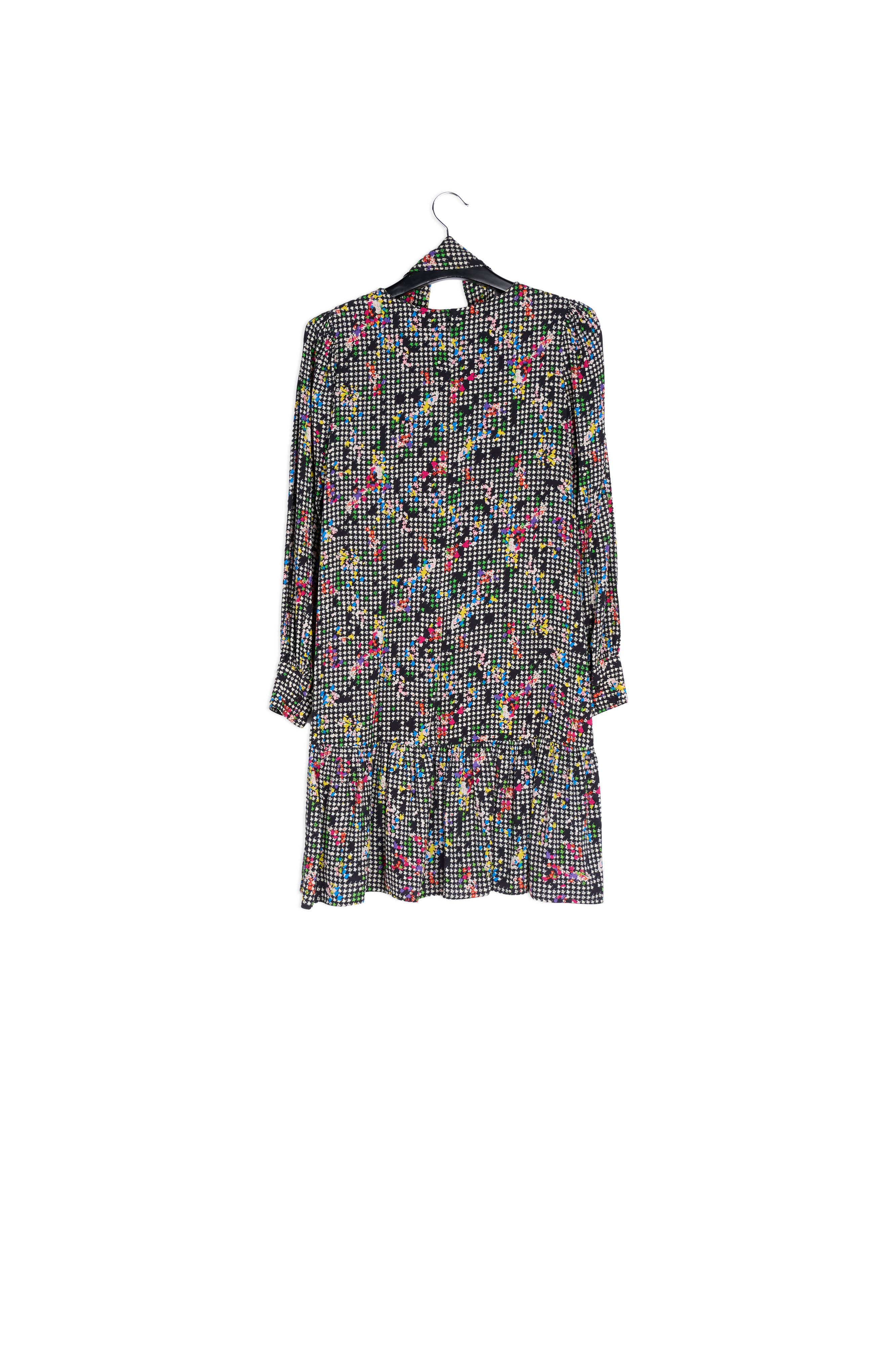 Zwart en witte mini-jurk met volantzoom RE—SSENTIEL | Essentiel second hand