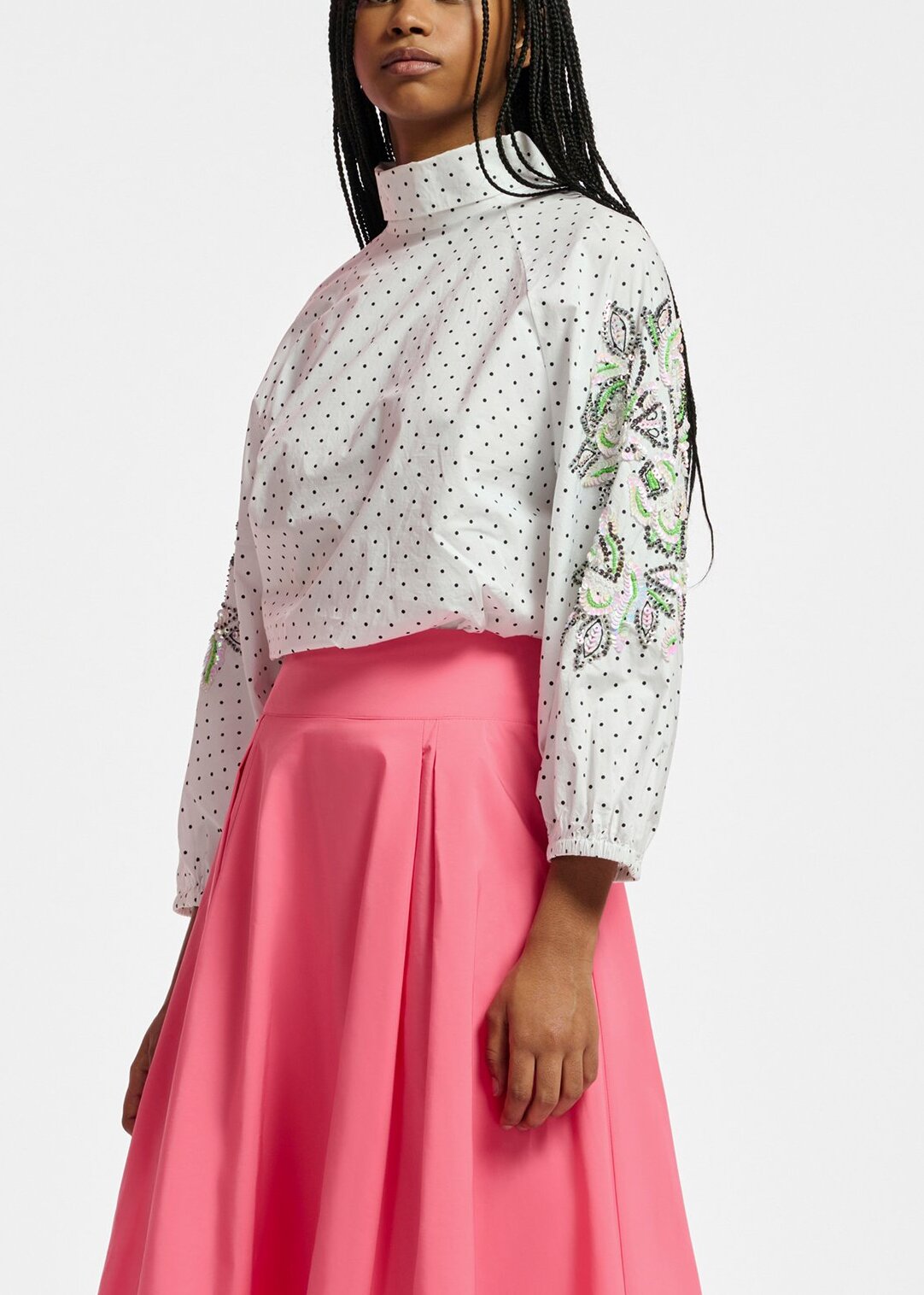 White polka-dotted top with stand-up collar RE—SSENTIEL | Essentiel second hand