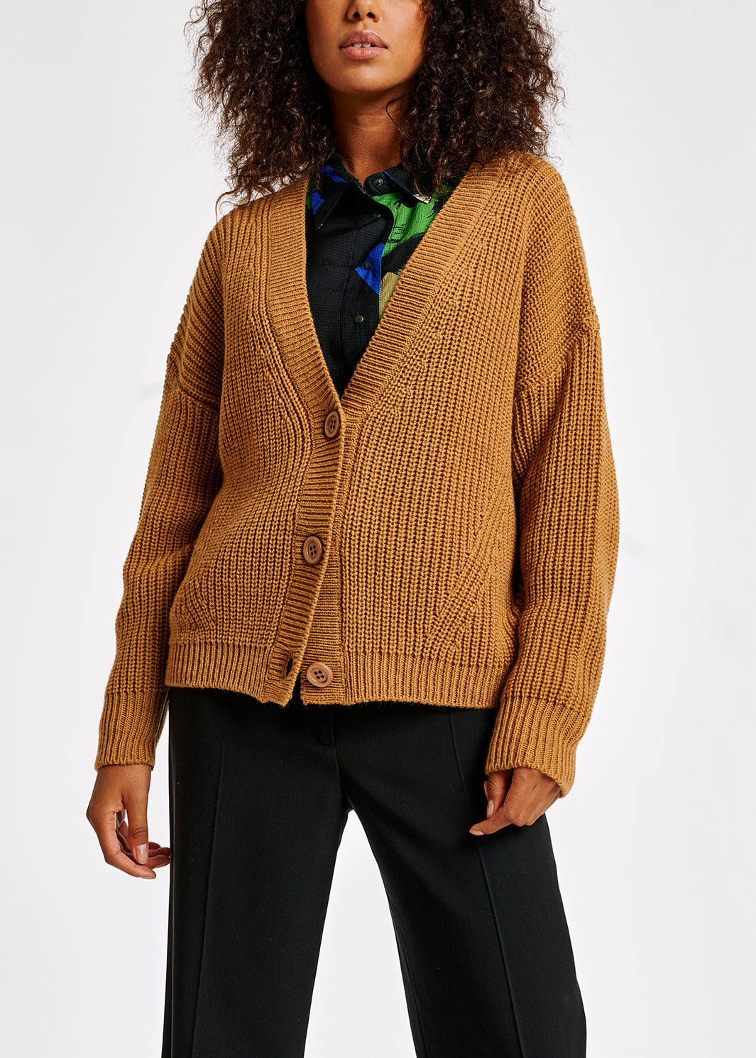 Camel ribbed-knit cardigan RE—SSENTIEL | Essentiel second hand