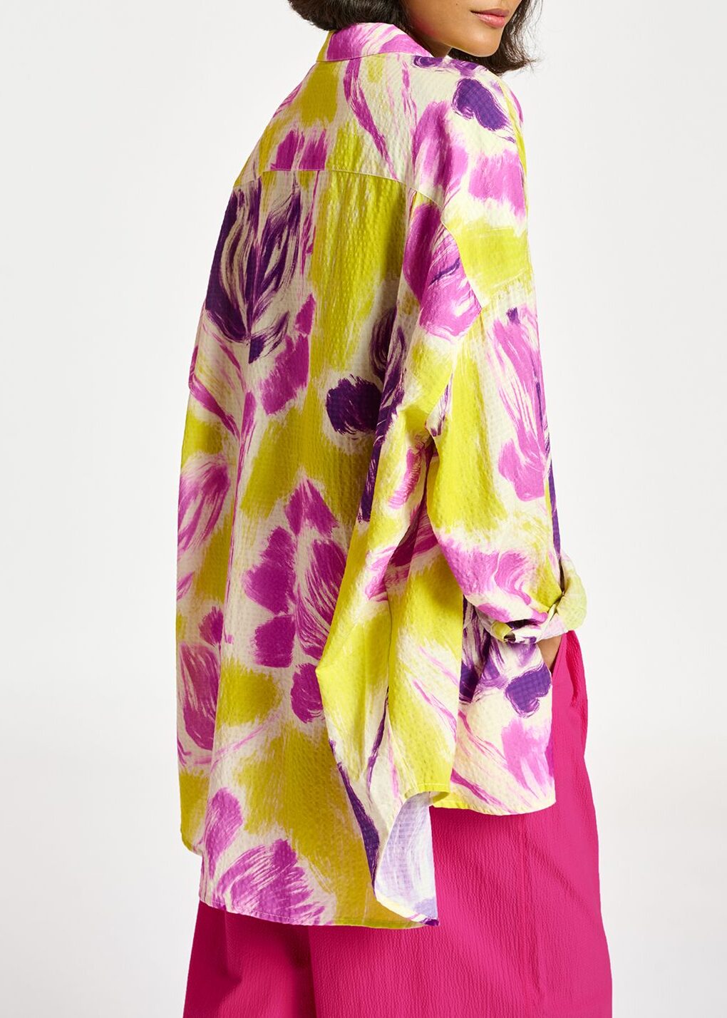 Yellow and purple floral print oversized shirt RE—SSENTIEL | Essentiel second hand