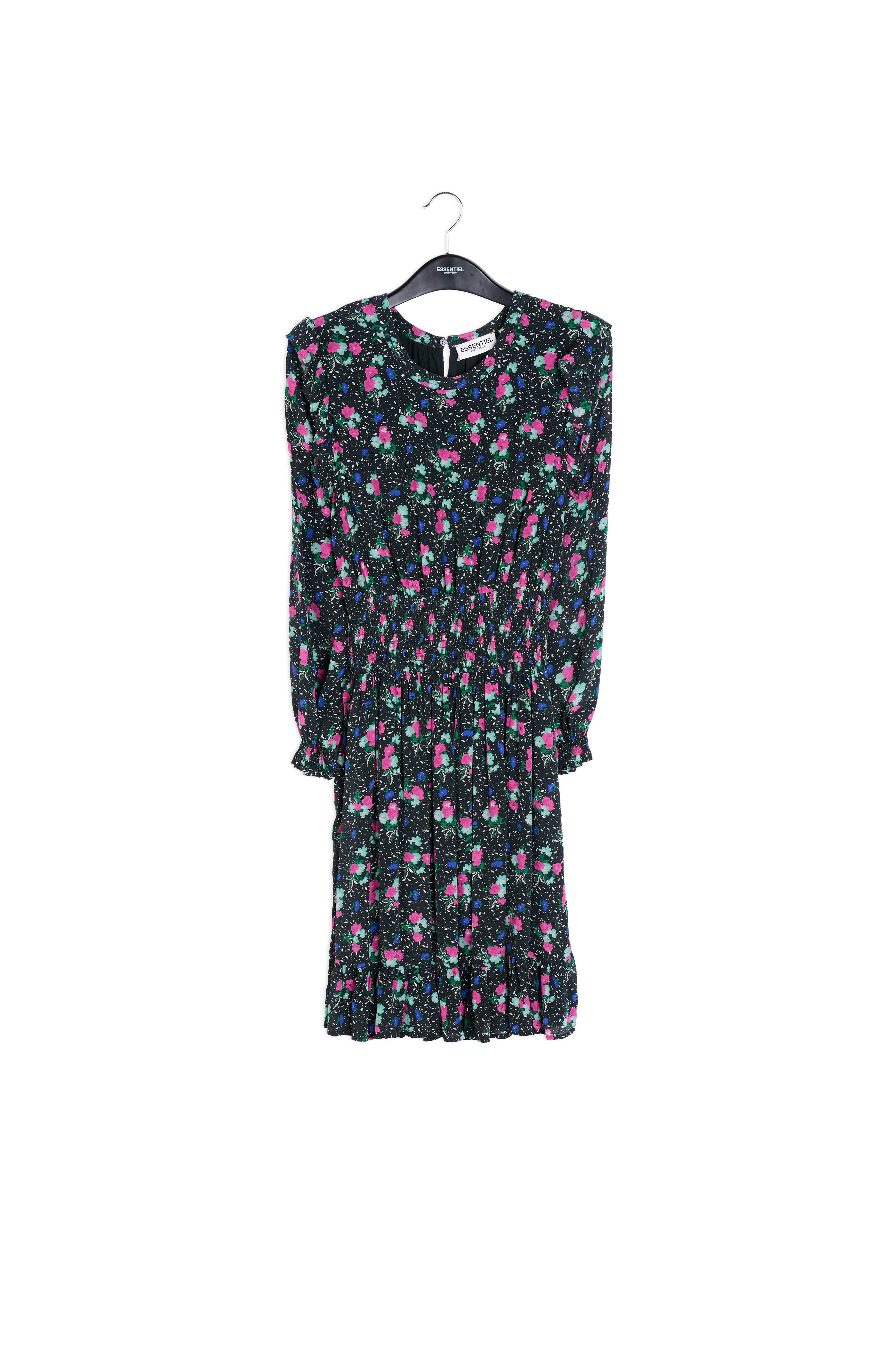 Robe midi noire à imprimé floral RE—SSENTIEL | Essentiel second hand