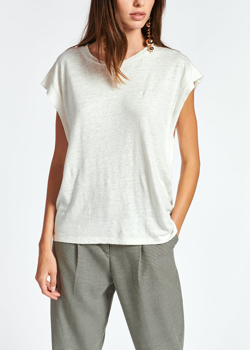 Off-white linen relaxed-fit T-shirt RE—SSENTIEL | Essentiel second hand