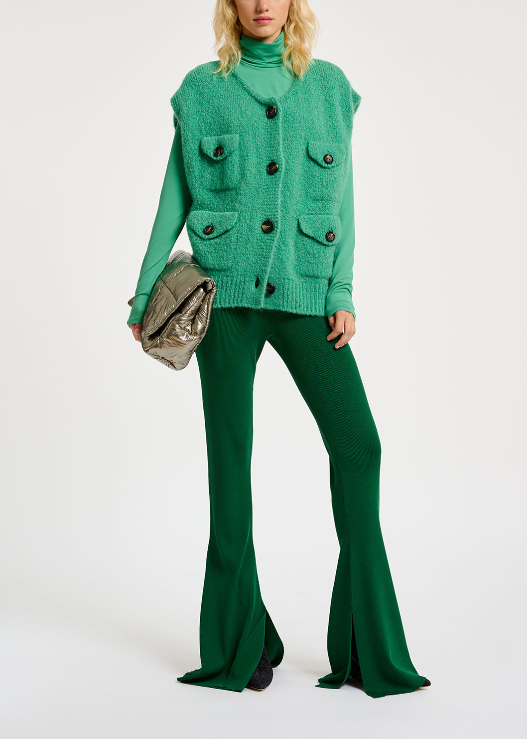 Teal slim-fit turtleneck top RE—SSENTIEL | Essentiel second hand