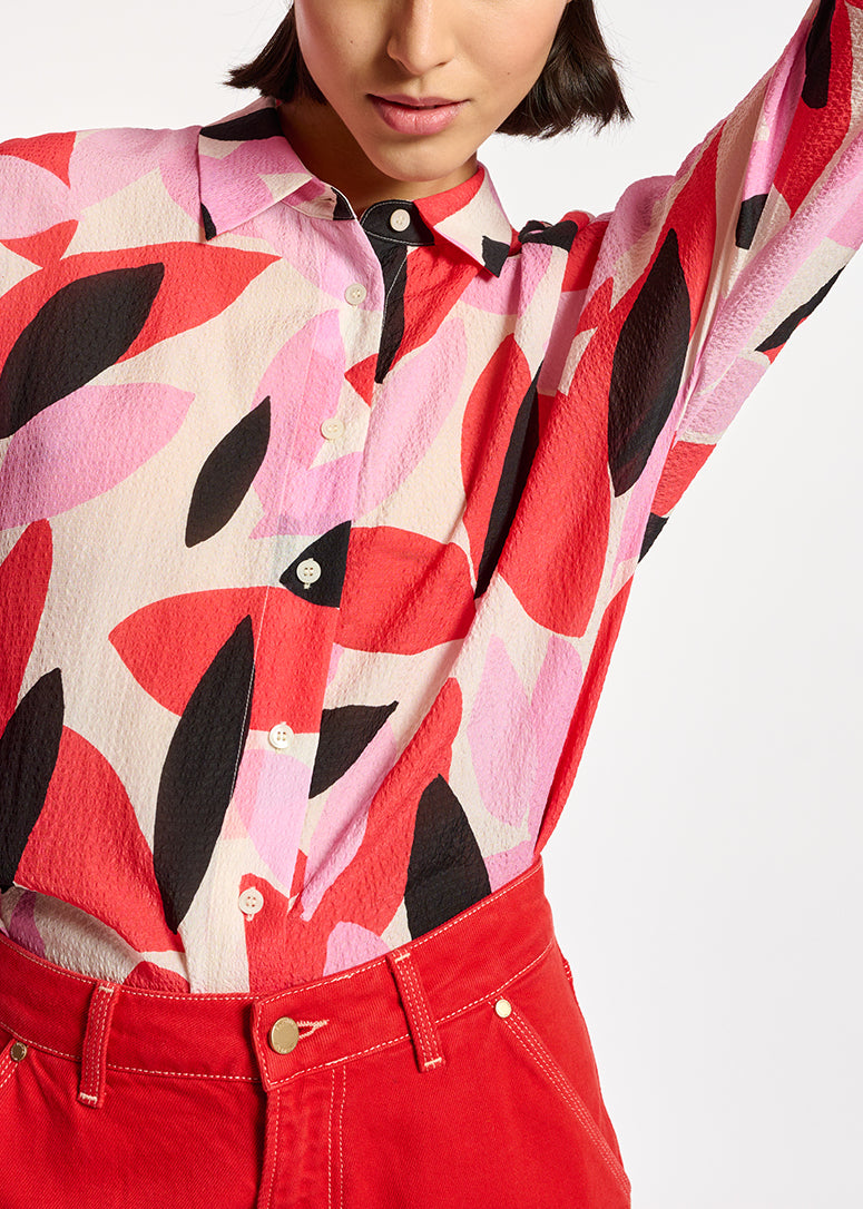 Chemise blanc cassé, rouge et rose à imprimé abstrait RE—SSENTIEL | Essentiel second hand