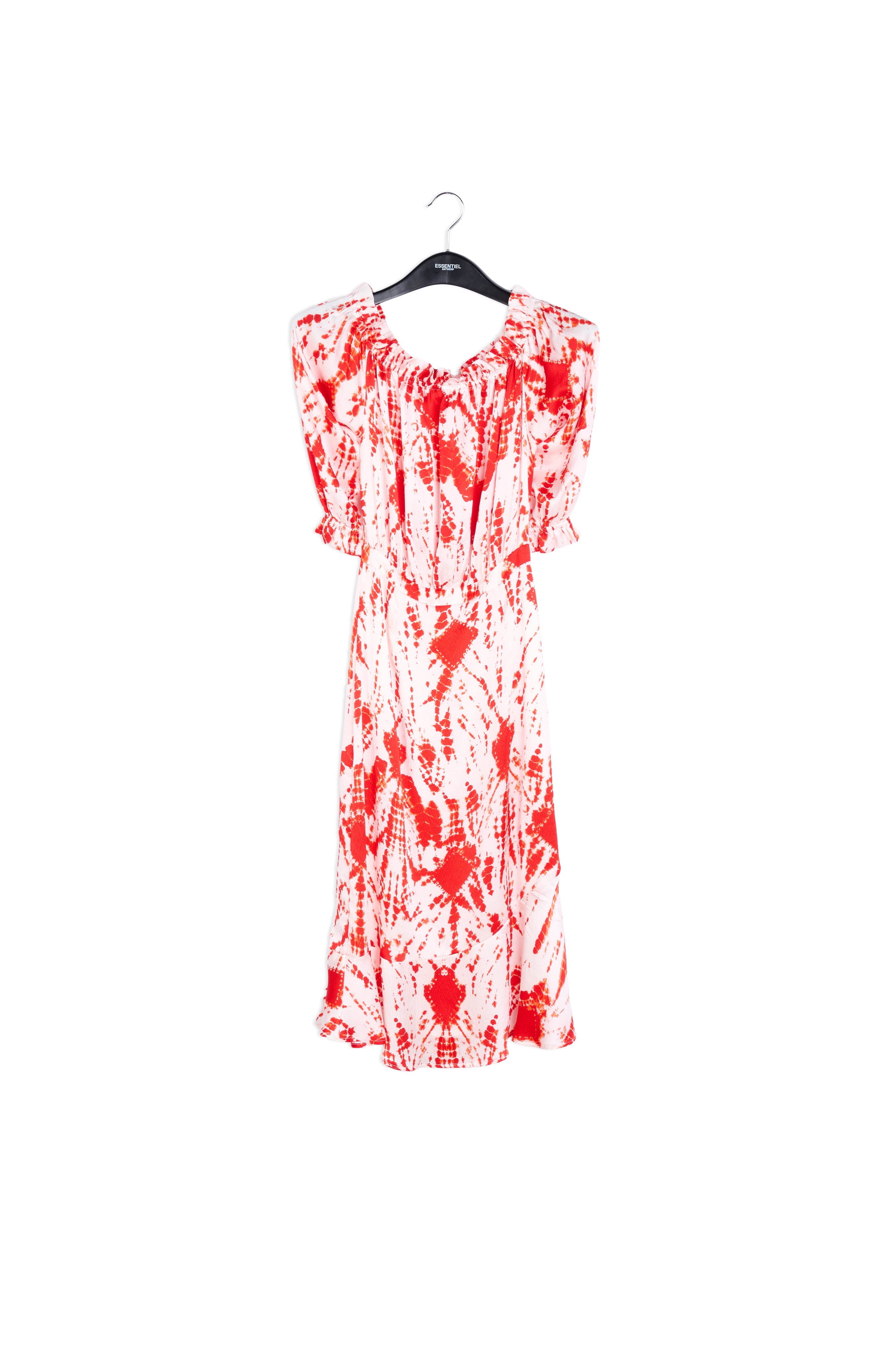 Off-white and green tie-dyed off-the-shoulder silk dress RE—SSENTIEL | Essentiel second hand