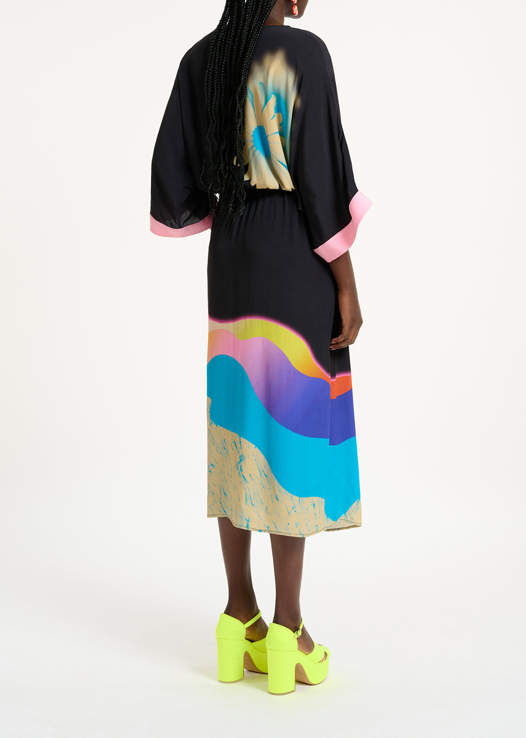 Black midi-length dress with multicolor print RE—SSENTIEL | Essentiel second hand