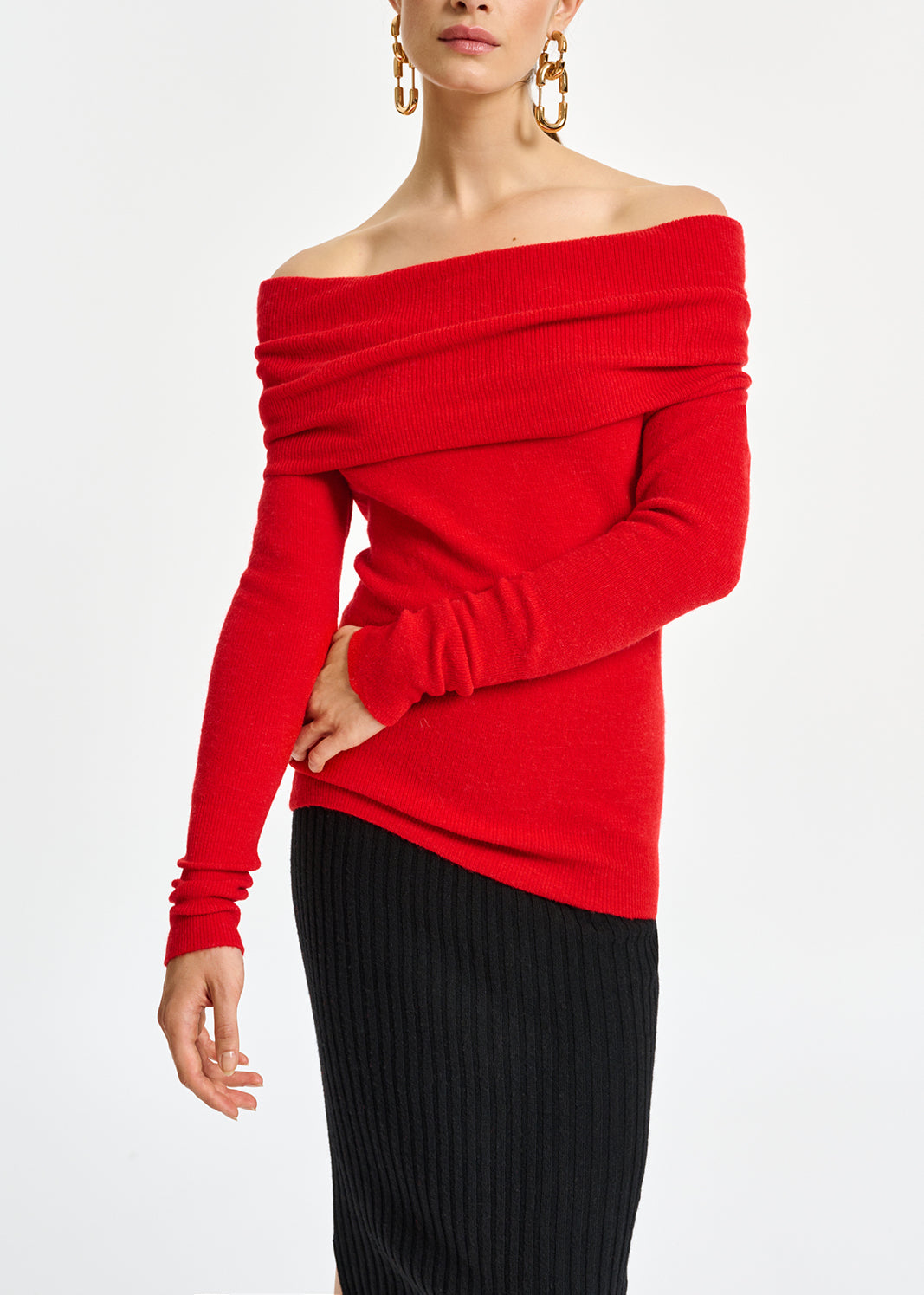 Red off-the-shoulder knit sweater RE—SSENTIEL | Essentiel second hand