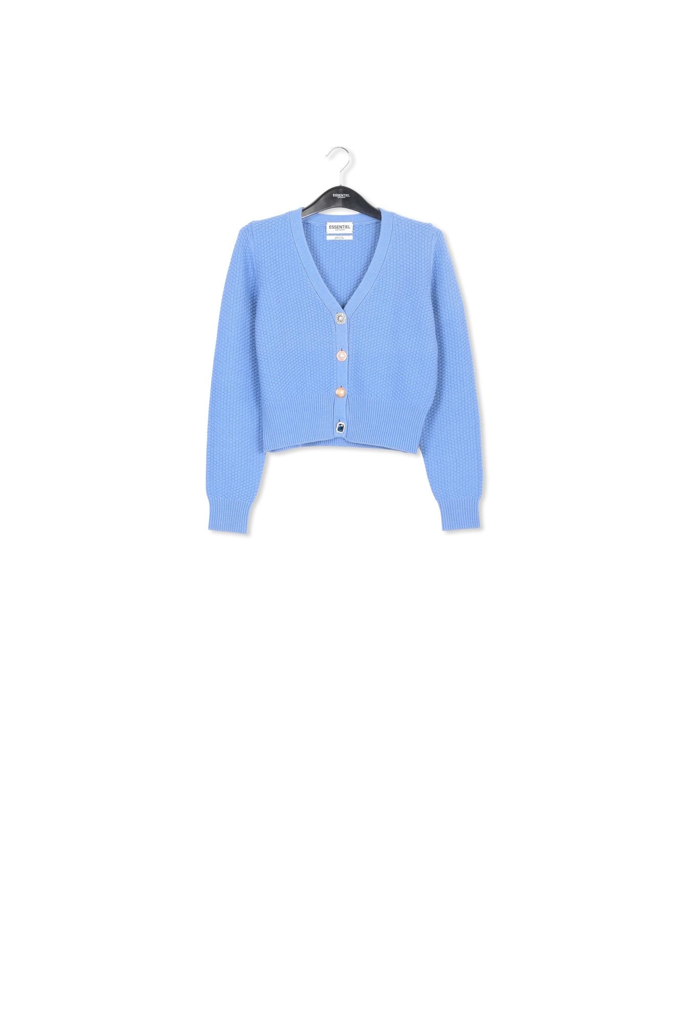 Cardigan en V bleu avec ornements RE—SSENTIEL | Essentiel second hand