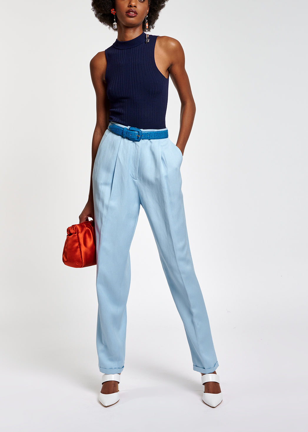 Pantalon bleu clair taille mi-haute RE—SSENTIEL | Essentiel second hand