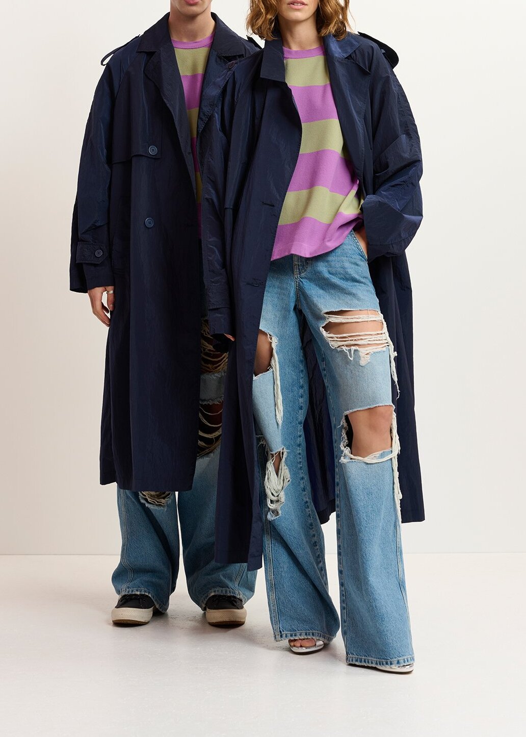 Navy blue double-breasted trench coat RE—SSENTIEL | Essentiel second hand