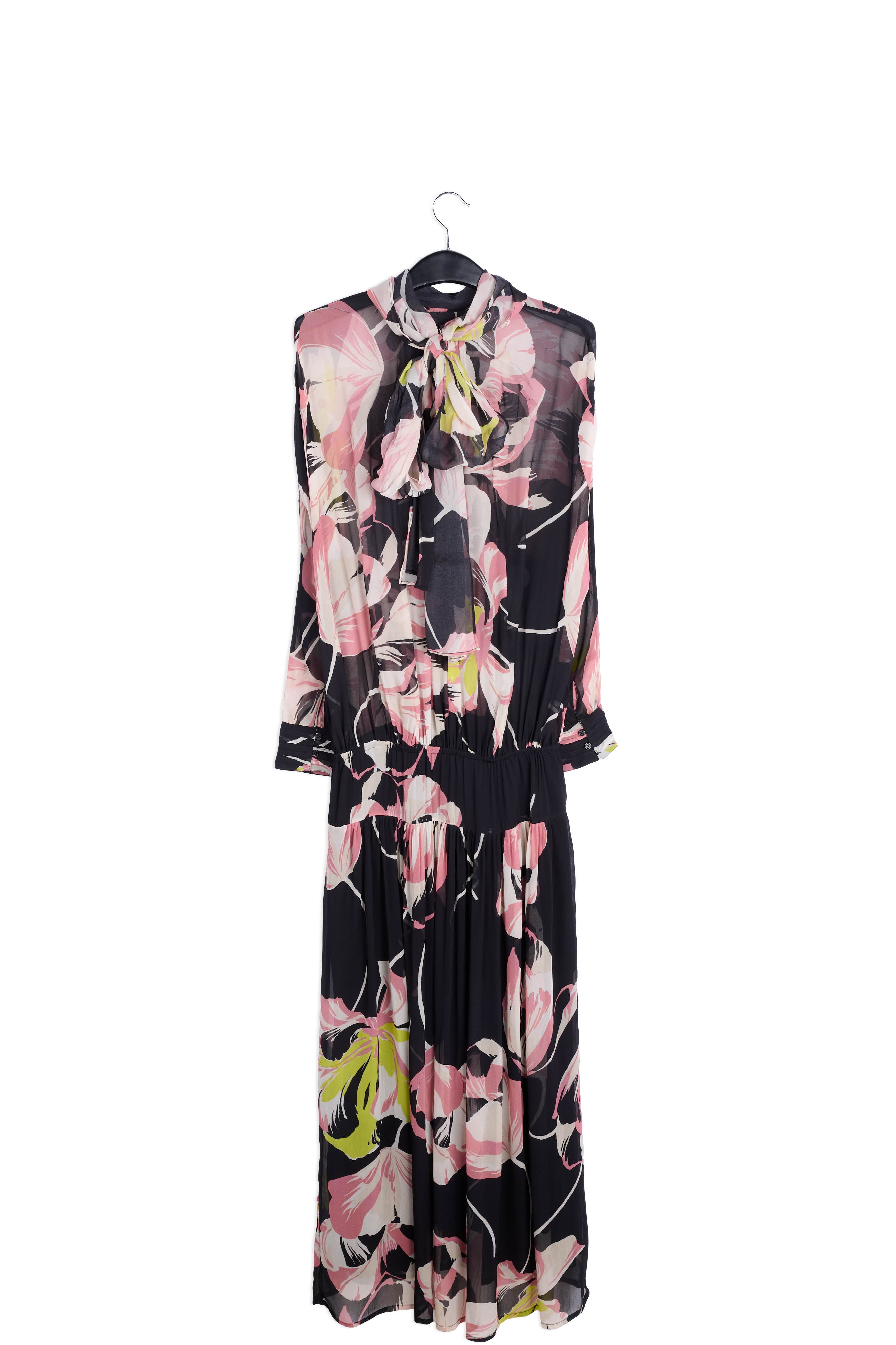 Black floral-print voluminous maxi dress RE—SSENTIEL | Essentiel second hand