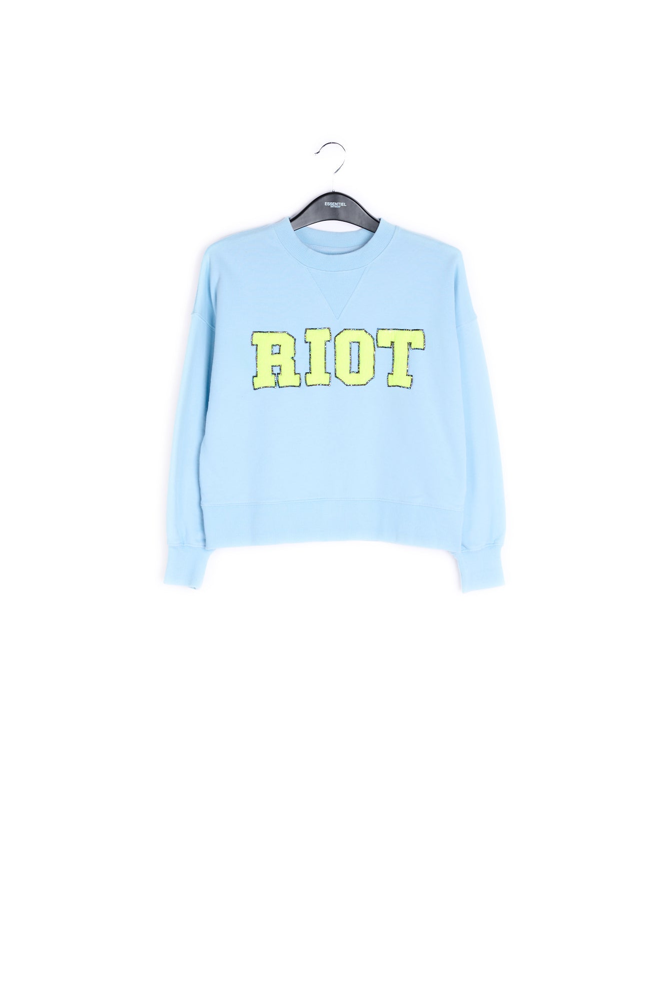 Sky blue cotton-jersey sweatshirt with 'riot' embroidery RE—SSENTIEL | Essentiel second hand