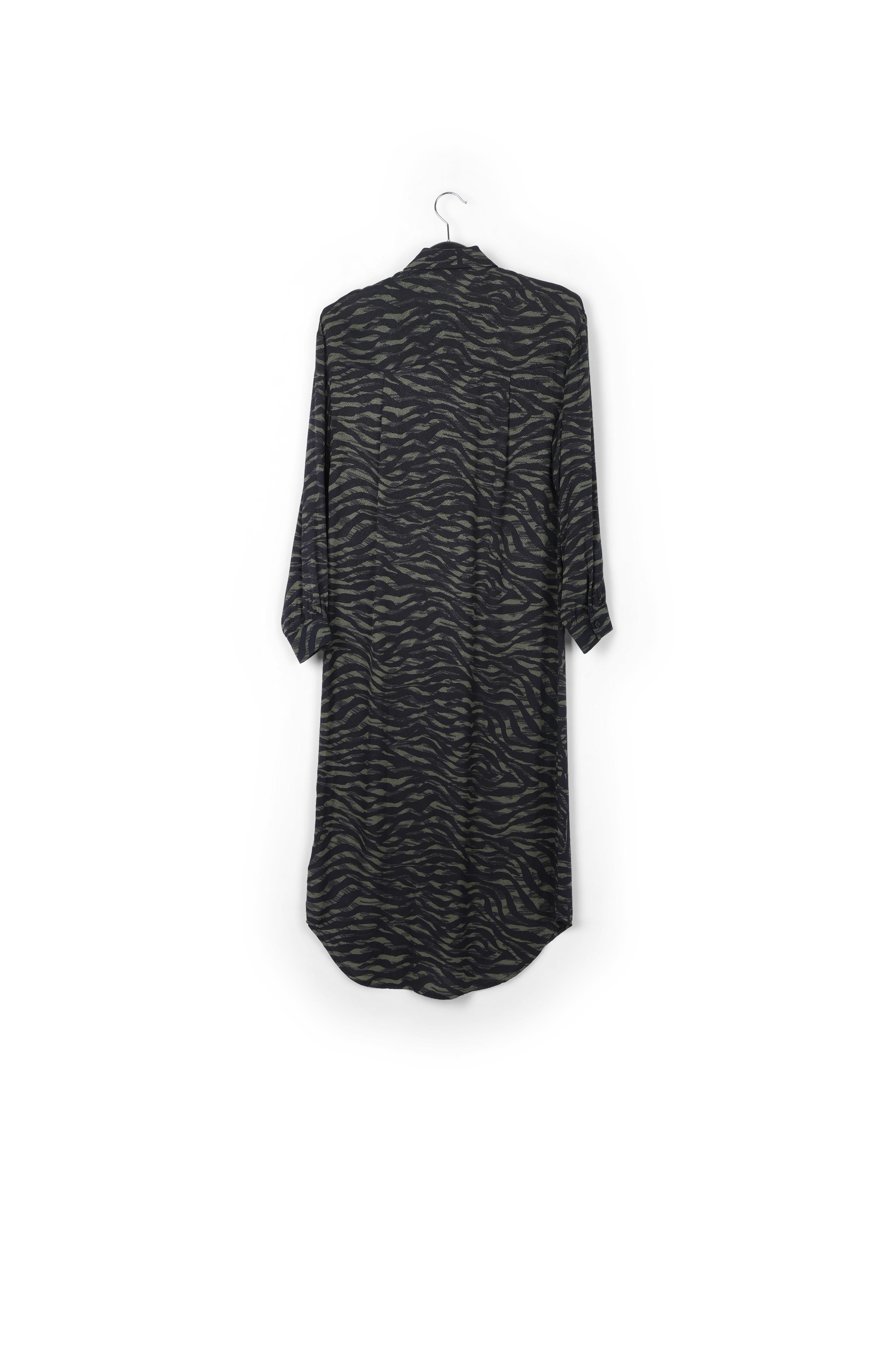 Robe chemise midi à imprimé zèbre vert et noir RE—SSENTIEL | Essentiel second hand