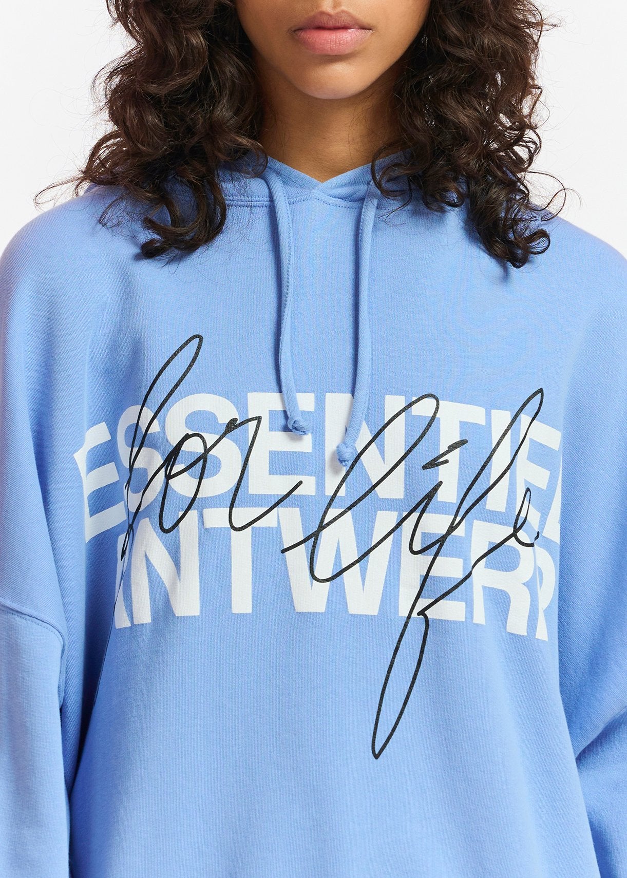 Blue organic cotton-jersey hoodie with logo print RE—SSENTIEL | Essentiel second hand