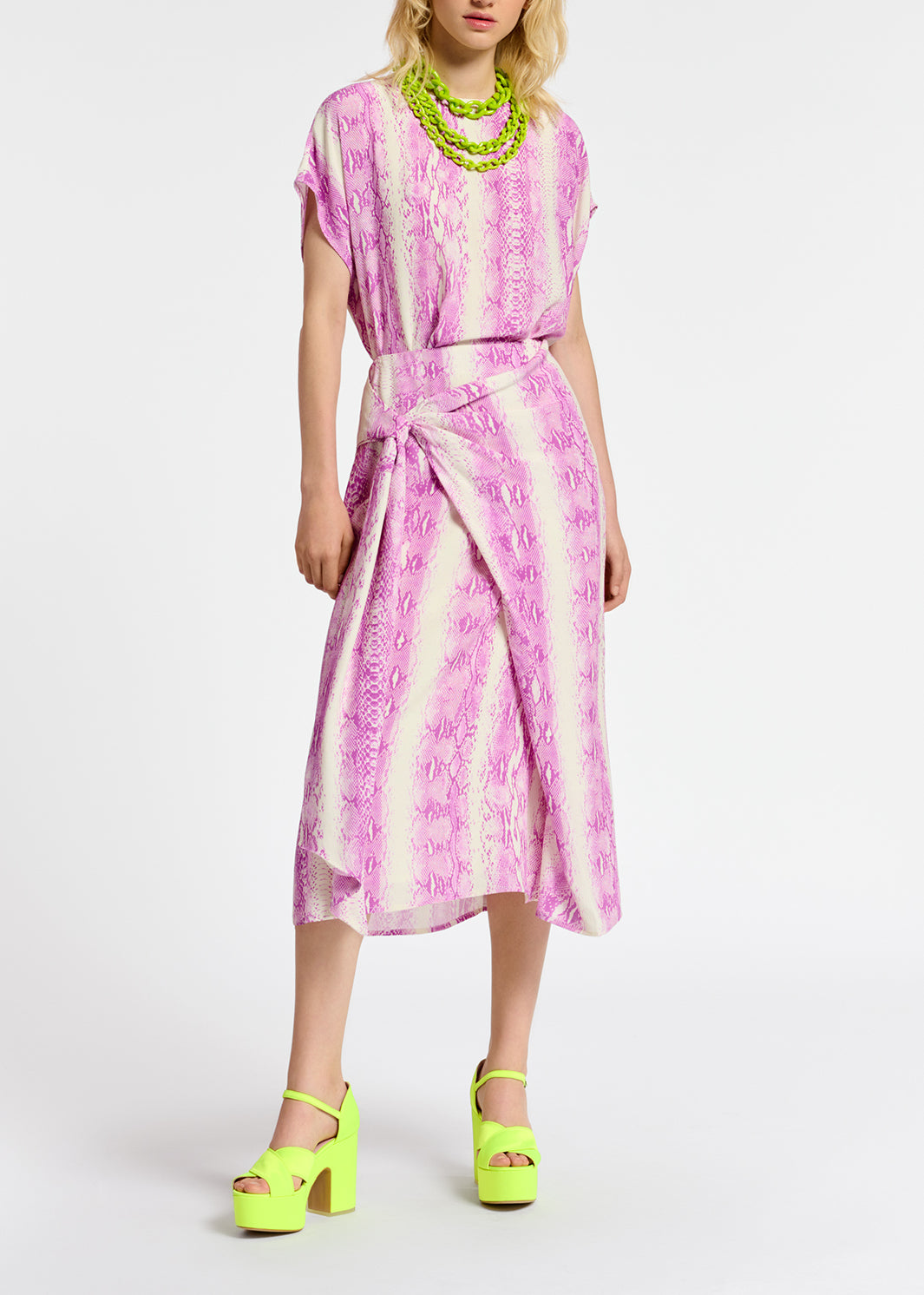 White and purple snake-print midi skirt RE—SSENTIEL | Essentiel second hand