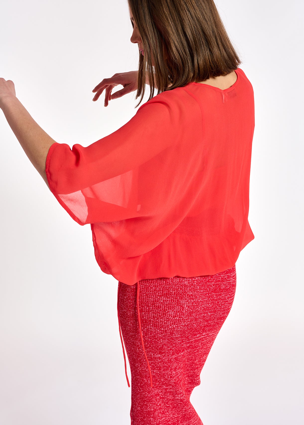 Red voluminous sheer top RE—SSENTIEL | Essentiel second hand