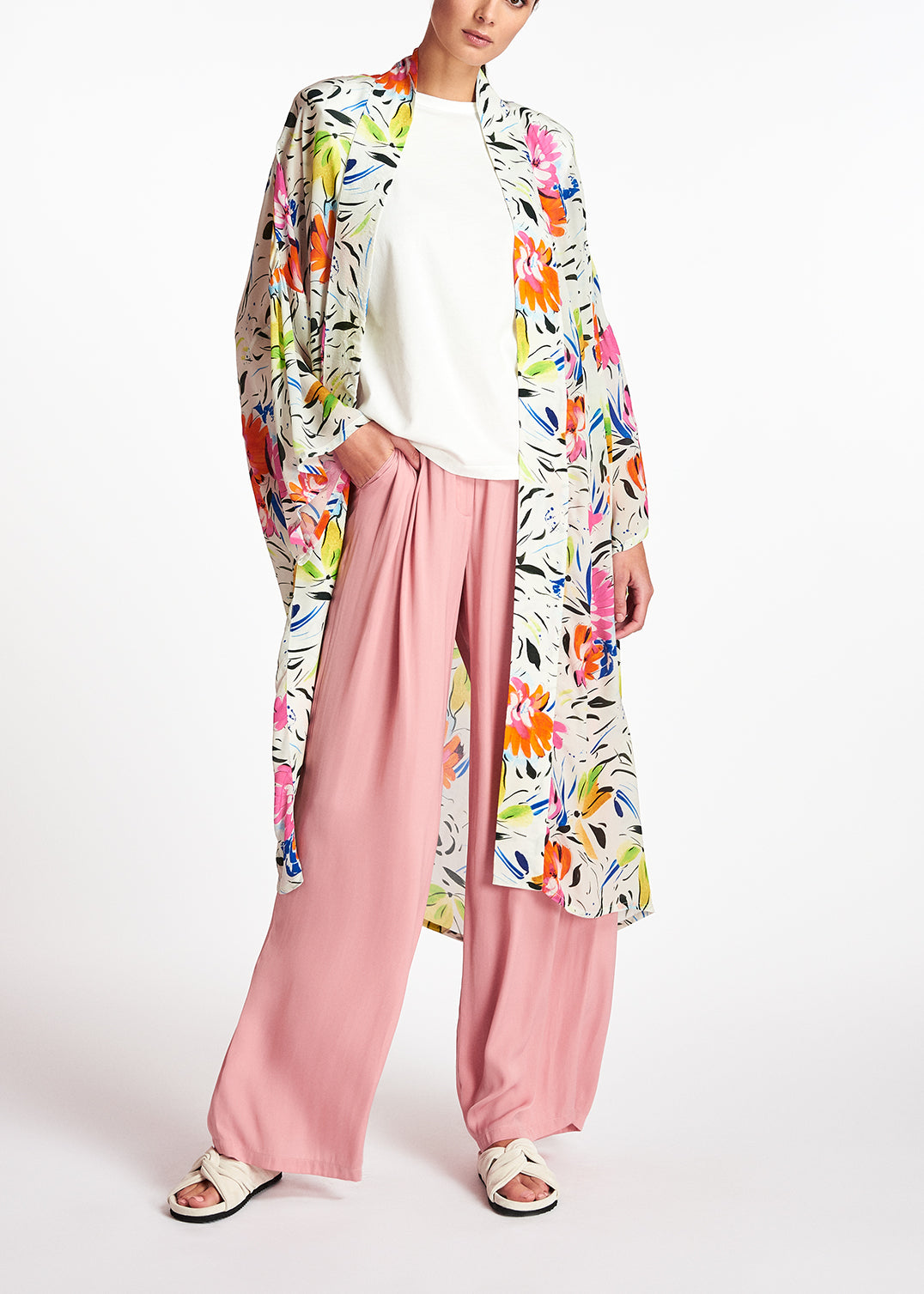 Off-white floral print kimono RE—SSENTIEL | Essentiel second hand
