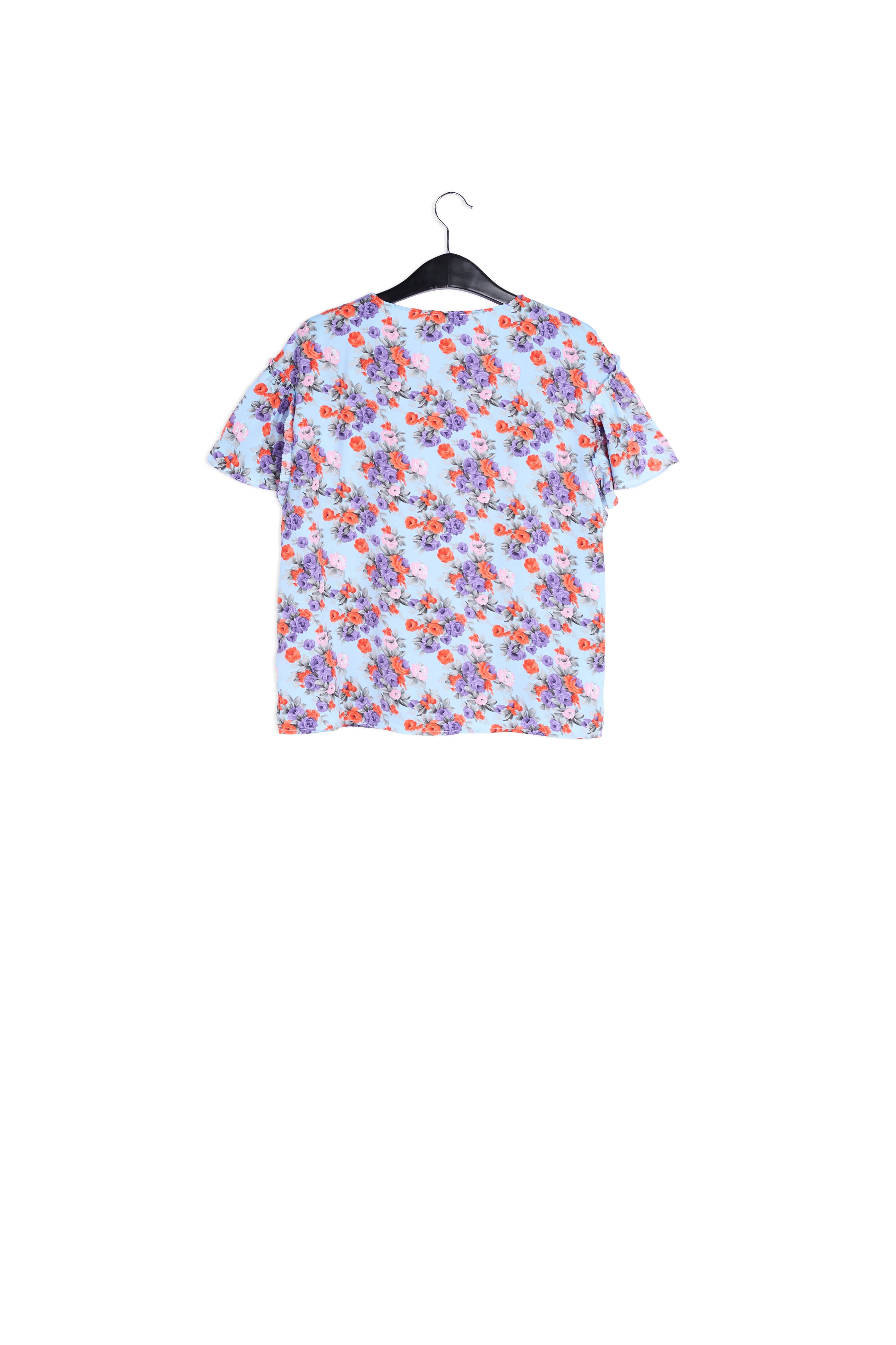 Light blue floral ruffle-sleeved top RE—SSENTIEL | Essentiel second hand